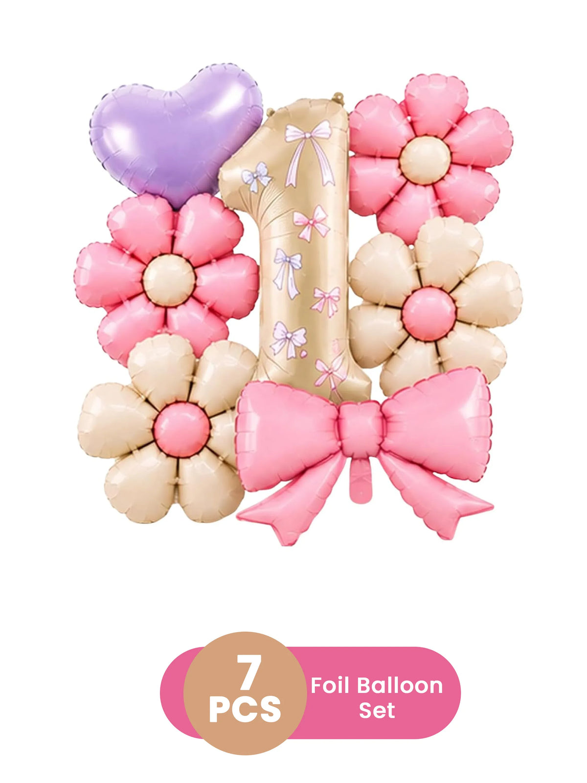 Pink & Gold Number 1 Foil Balloon Set – 7 Pcs
