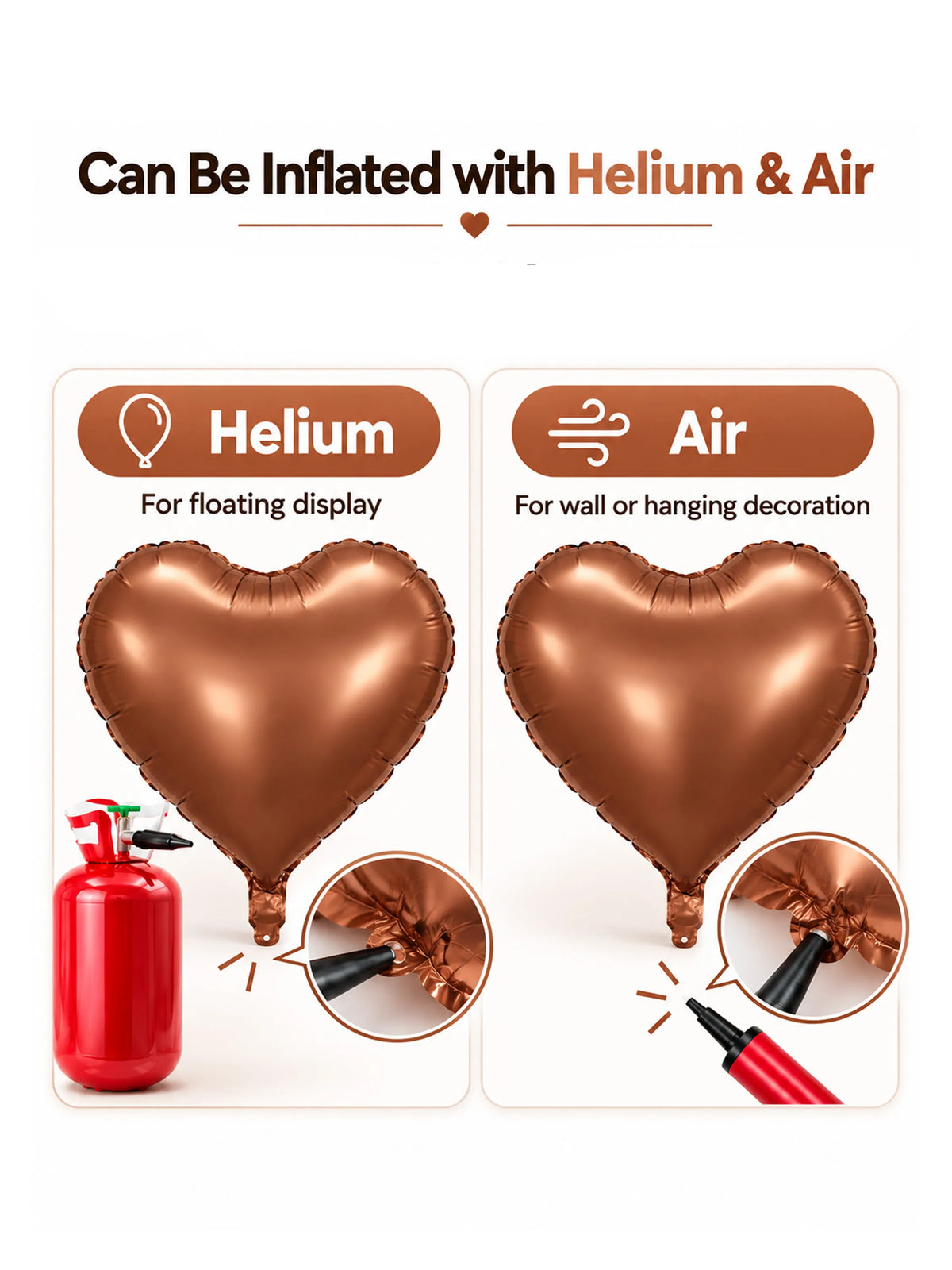 Heart Foil Balloon Metallic Mylar Brown & Cream 10-Piece