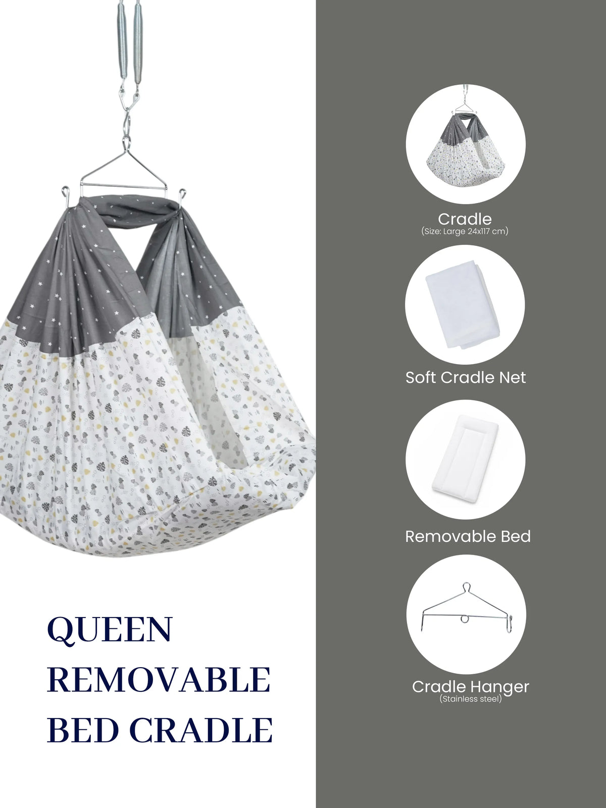 Queen Removable Bed Cradle/Thottil/Jhula Combo - Leaf Print