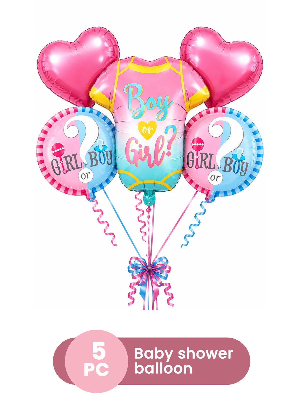 Baby Shower Foil Balloon Boy or Girl Gender Reveal Set 5-Piece