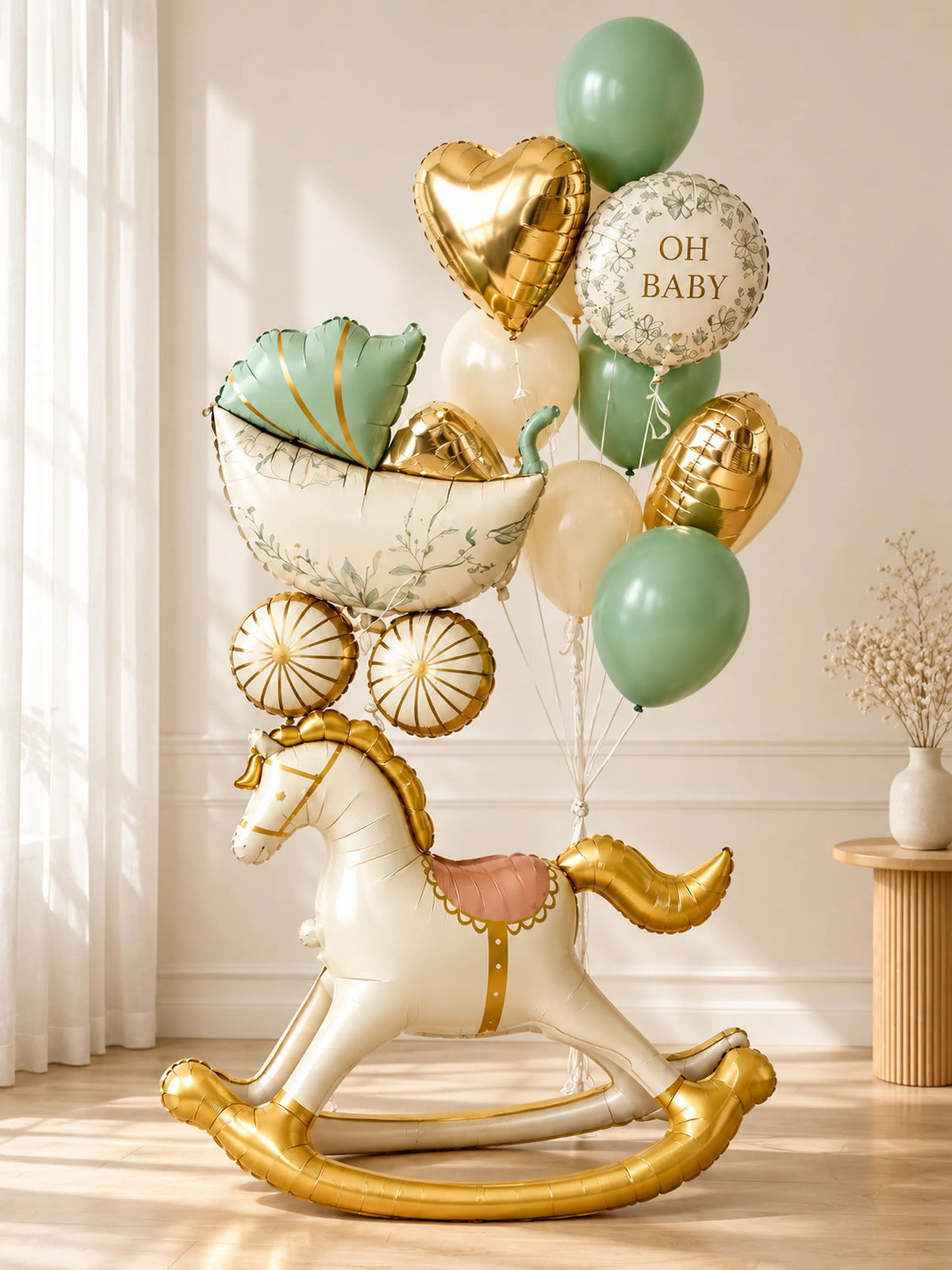Rocking Horse Stroller Baby Shower Foil Balloon Set