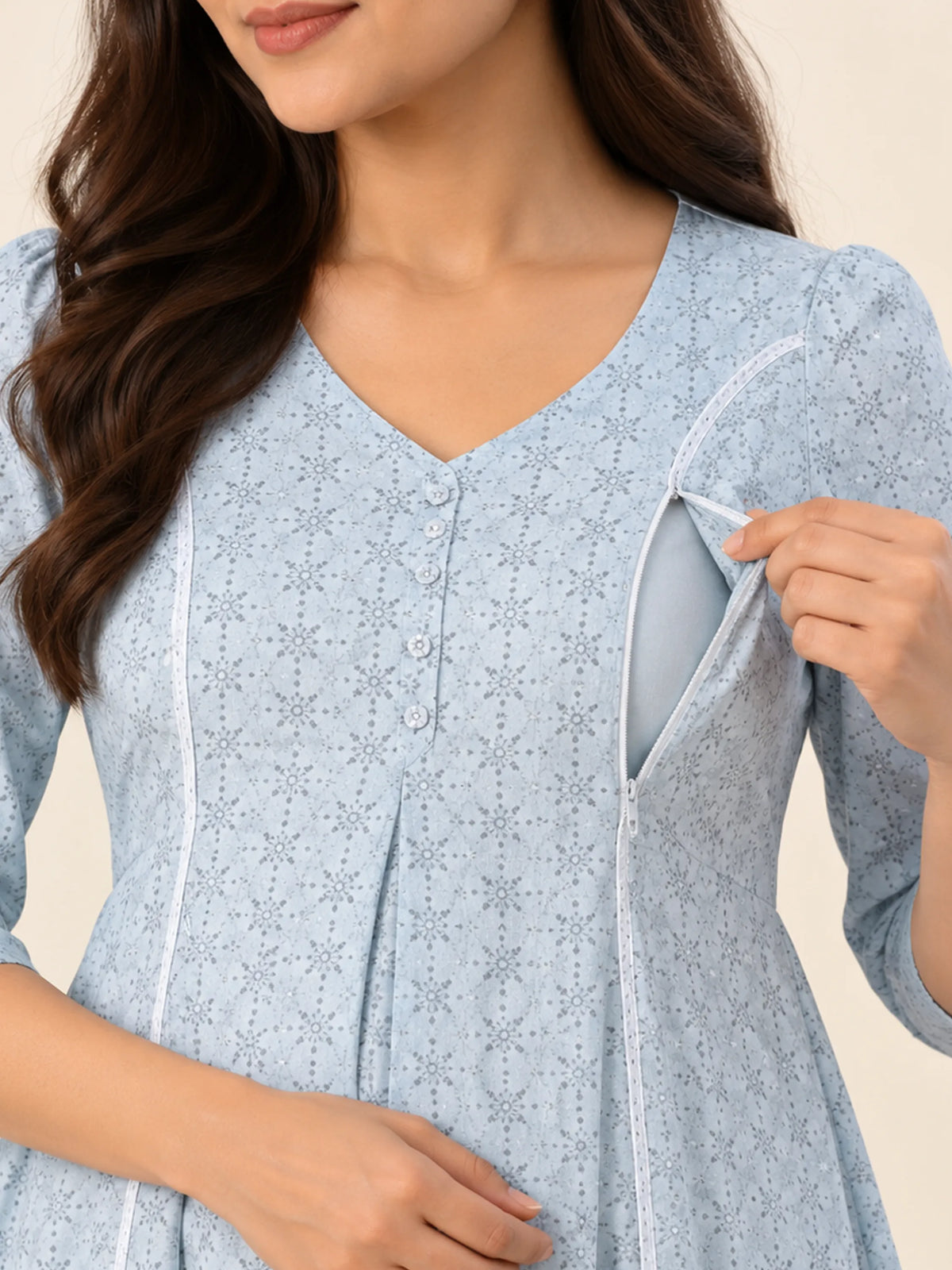 Printed Cotton Maternity & Feeding Gown