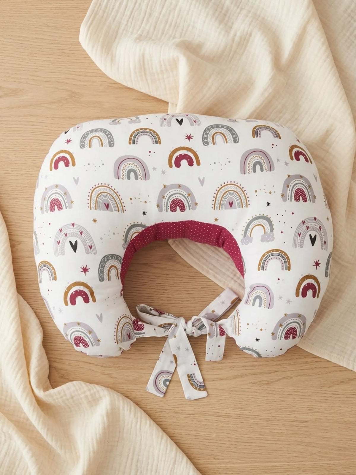 Baby Feeding Pillow - White & Maroon