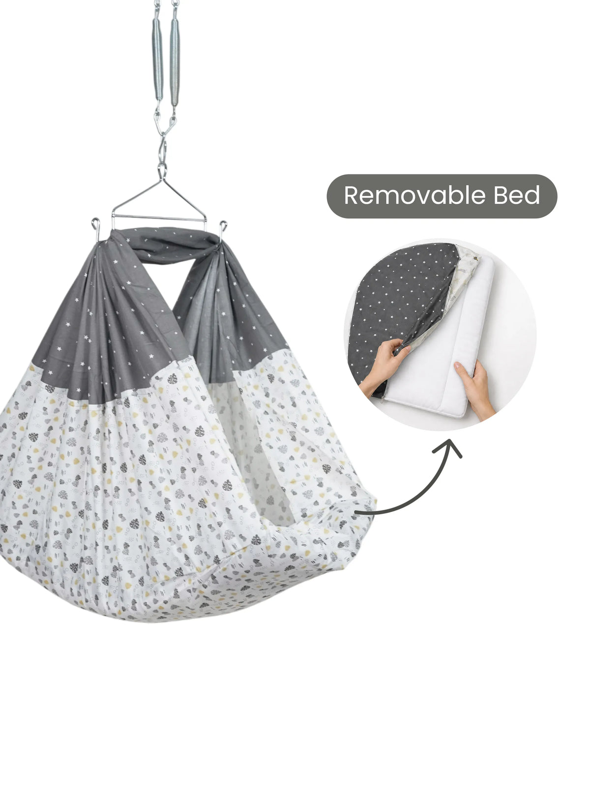 Queen Removable Bed Cradle/Thottil/Jhula Combo - Leaf Print