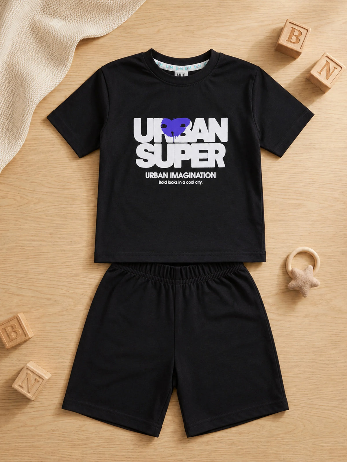 Boys Black Graphic Printed T-Shirt & Shorts Co-ord Set