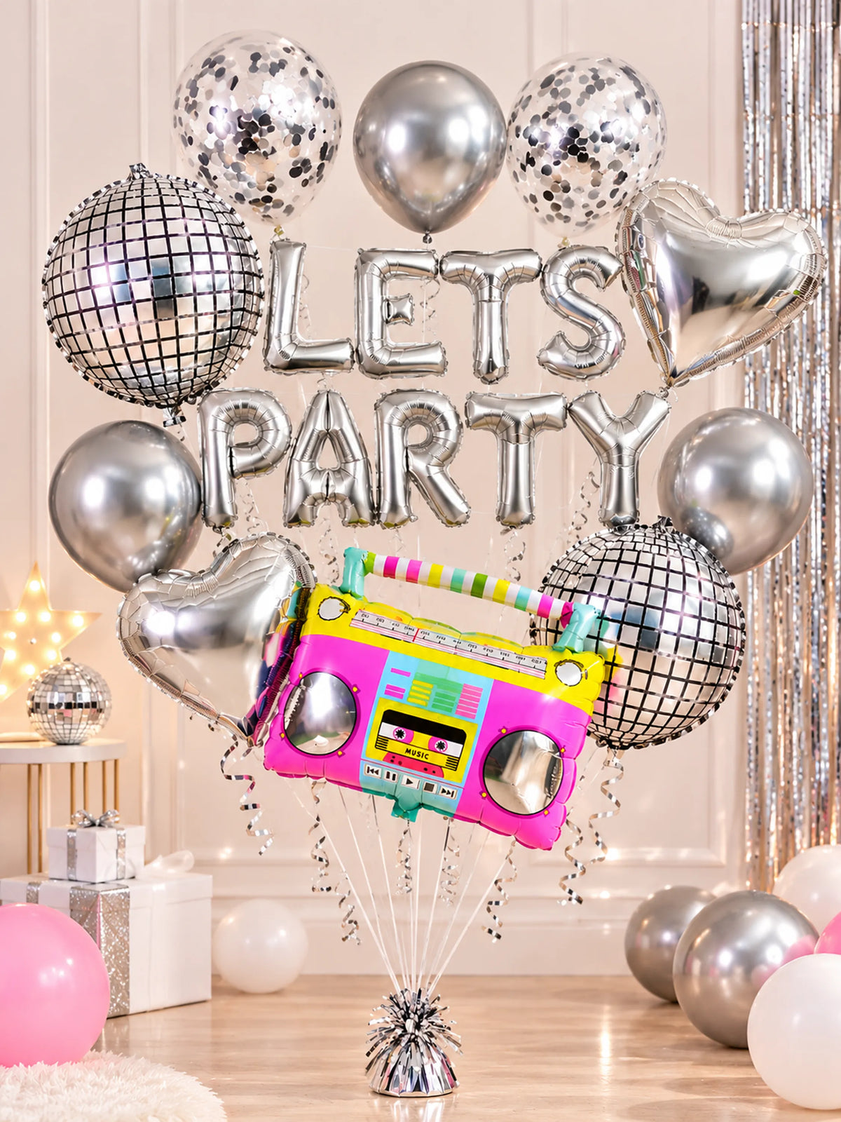20 Piece Lets Party Foil Balloon Disco Ball Boombox Mylar Set