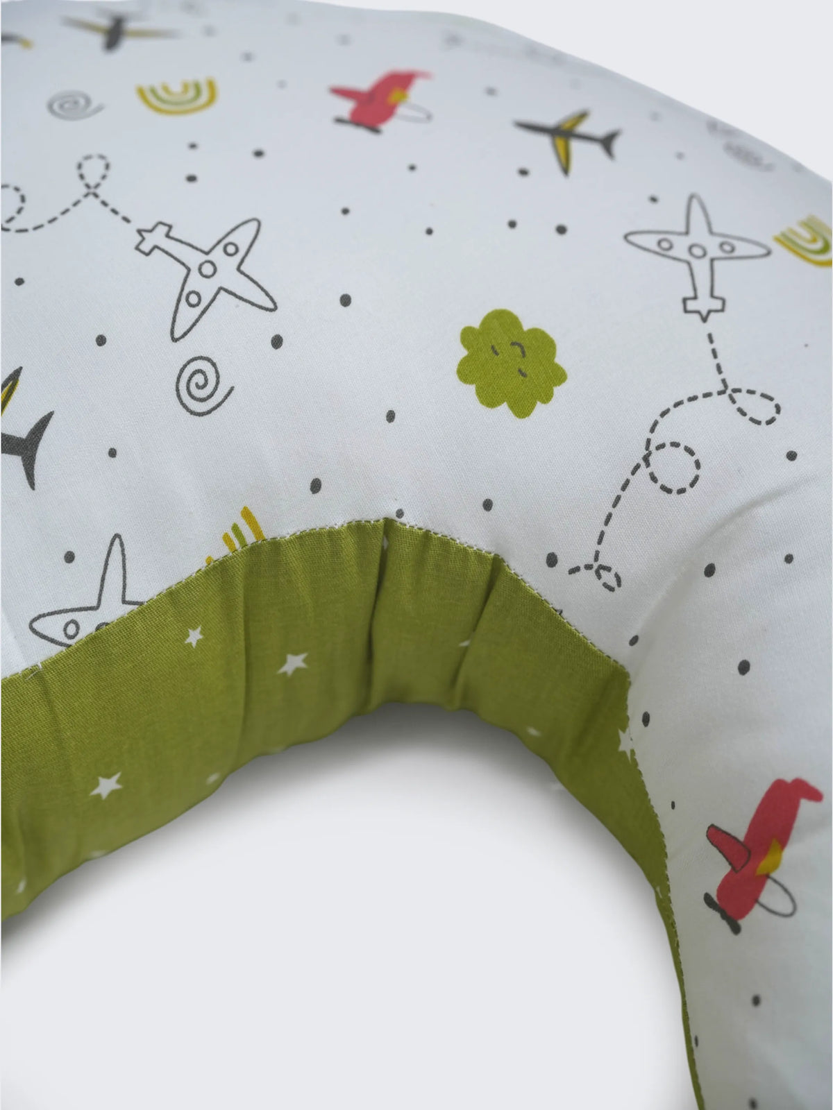 Baby Feeding Pillow - White & Olive Green