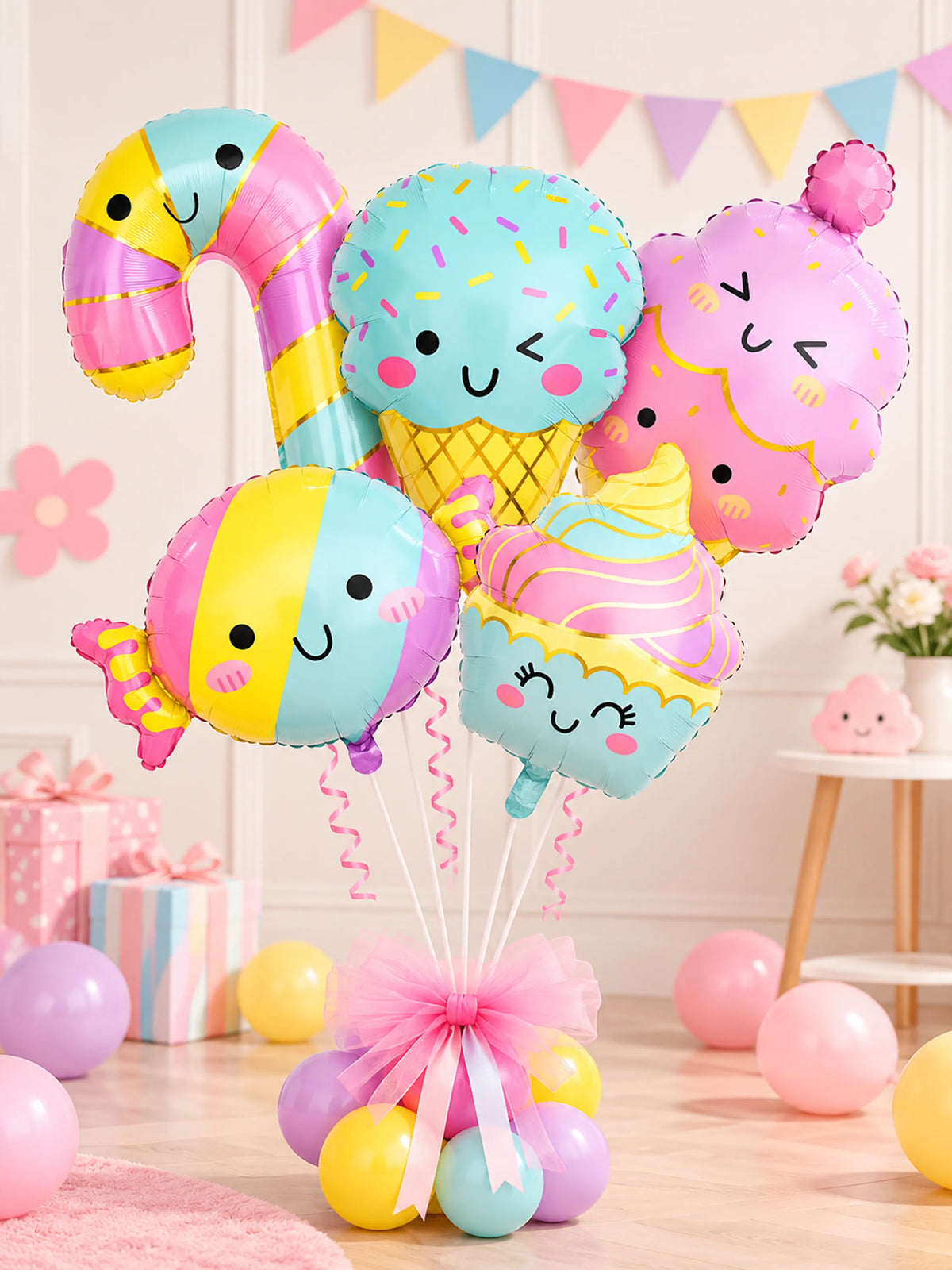 5-Piece Ice Cream & Candy Foil Balloons Set