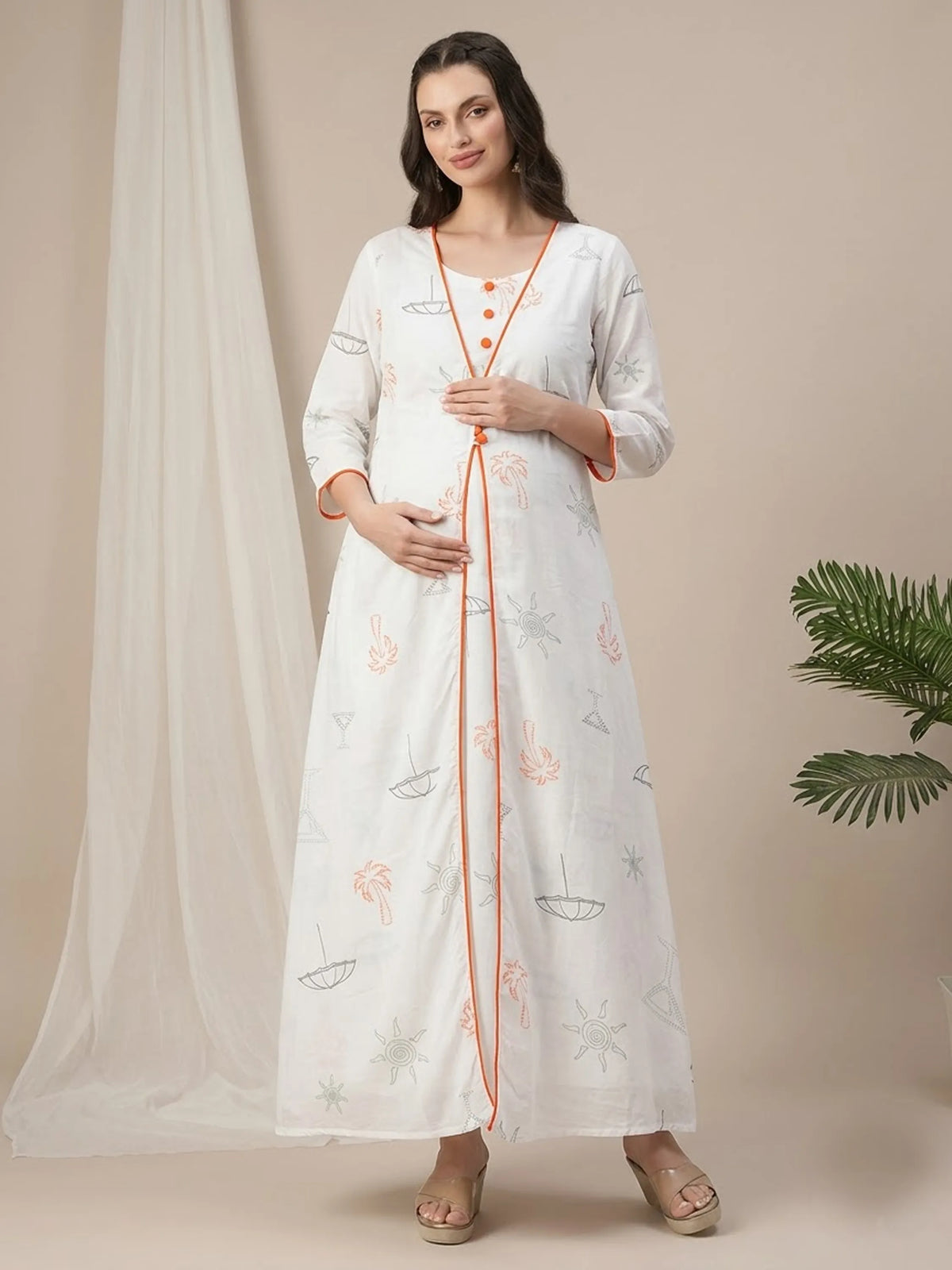 Printed Cotton Maternity & Feeding Gown