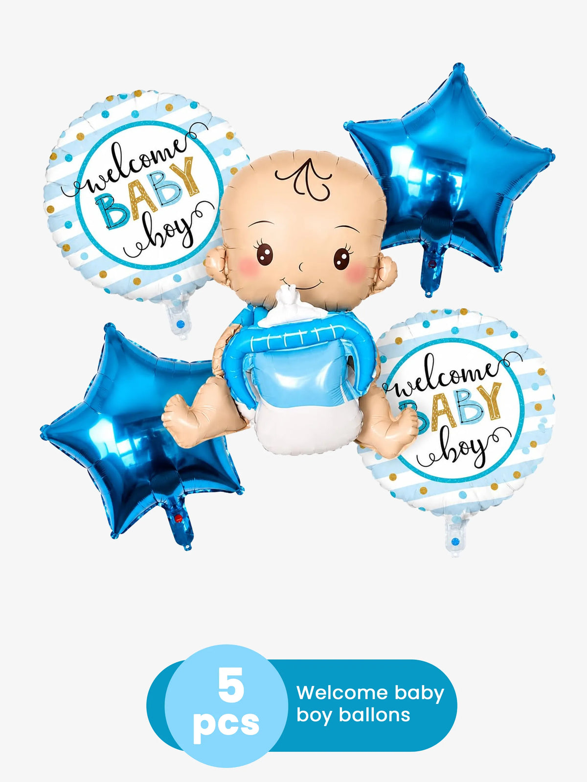 Welcome Baby Boy Foil Balloon Set Blue Star Mylar Decor 5-Piece