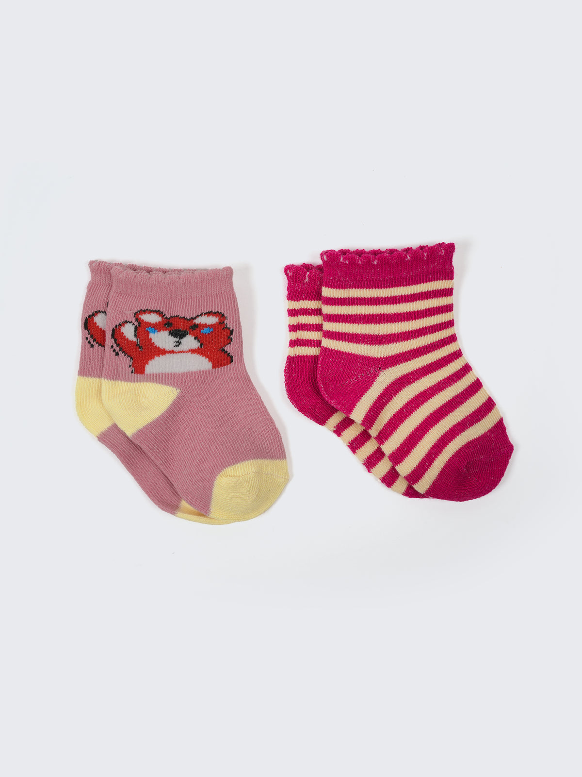 Ankle Socks Fox & Striped Design -2 Pair Pack