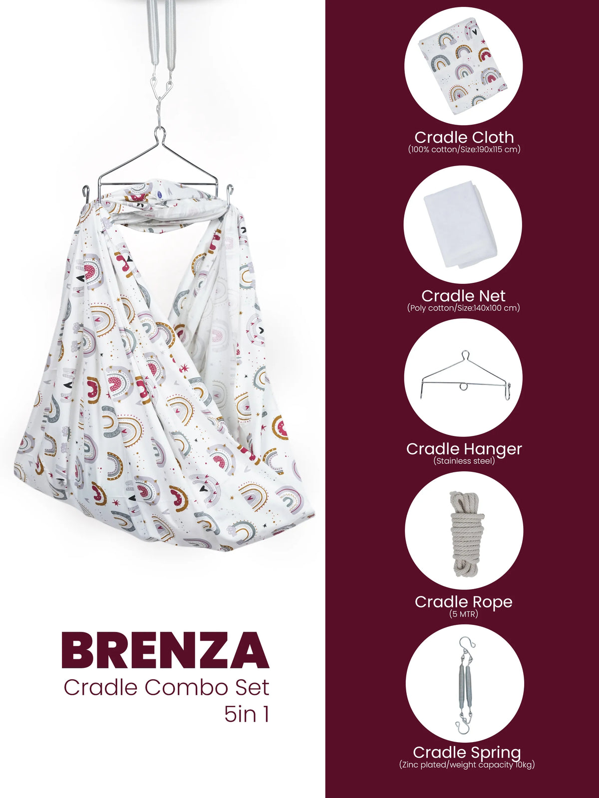 Brenza 5-in-1 Baby Cradle Combo Set - Rainbow Print