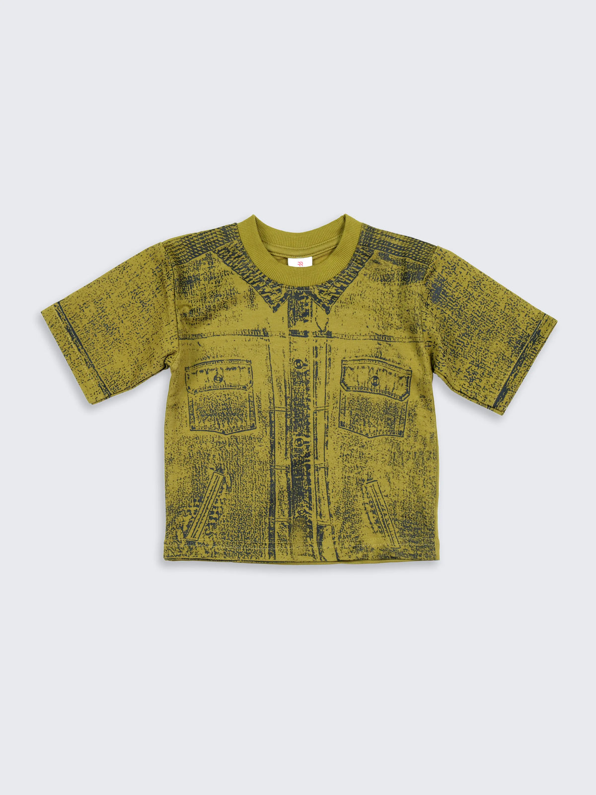 All-Over Denim Print T-Shirt - Olive Green