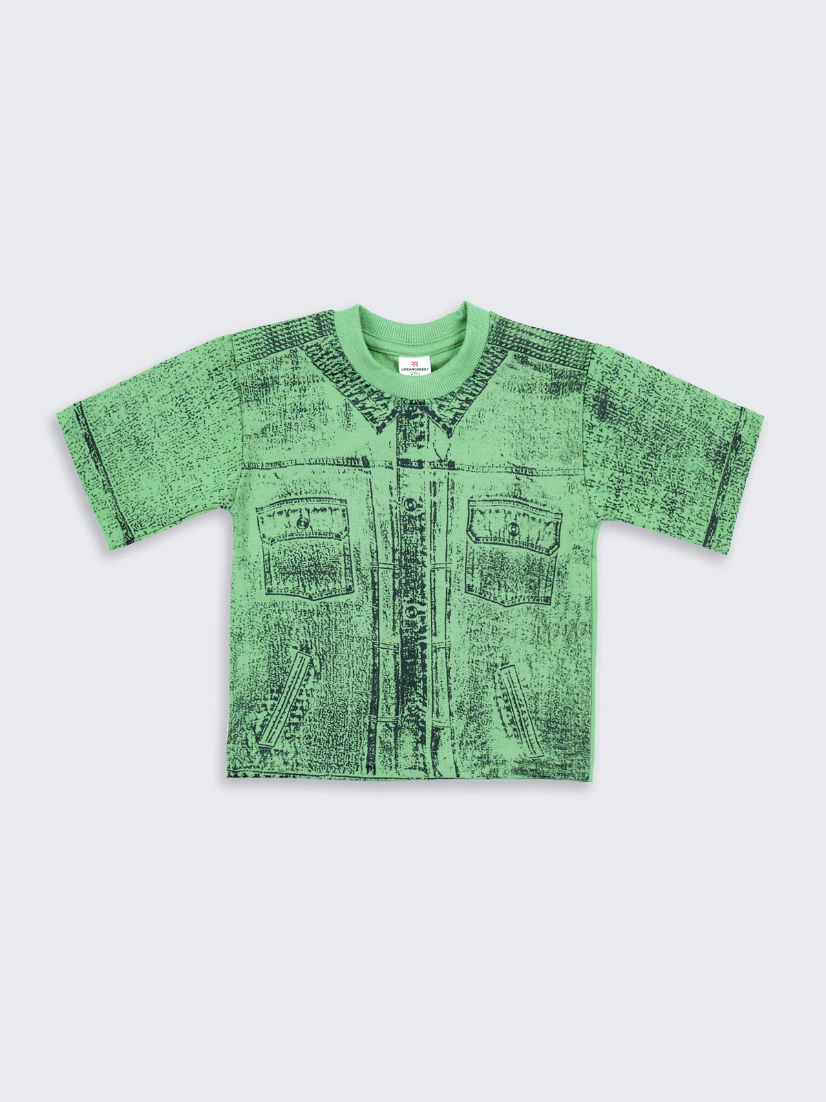 All-Over Denim Print T-Shirt - Dark Green