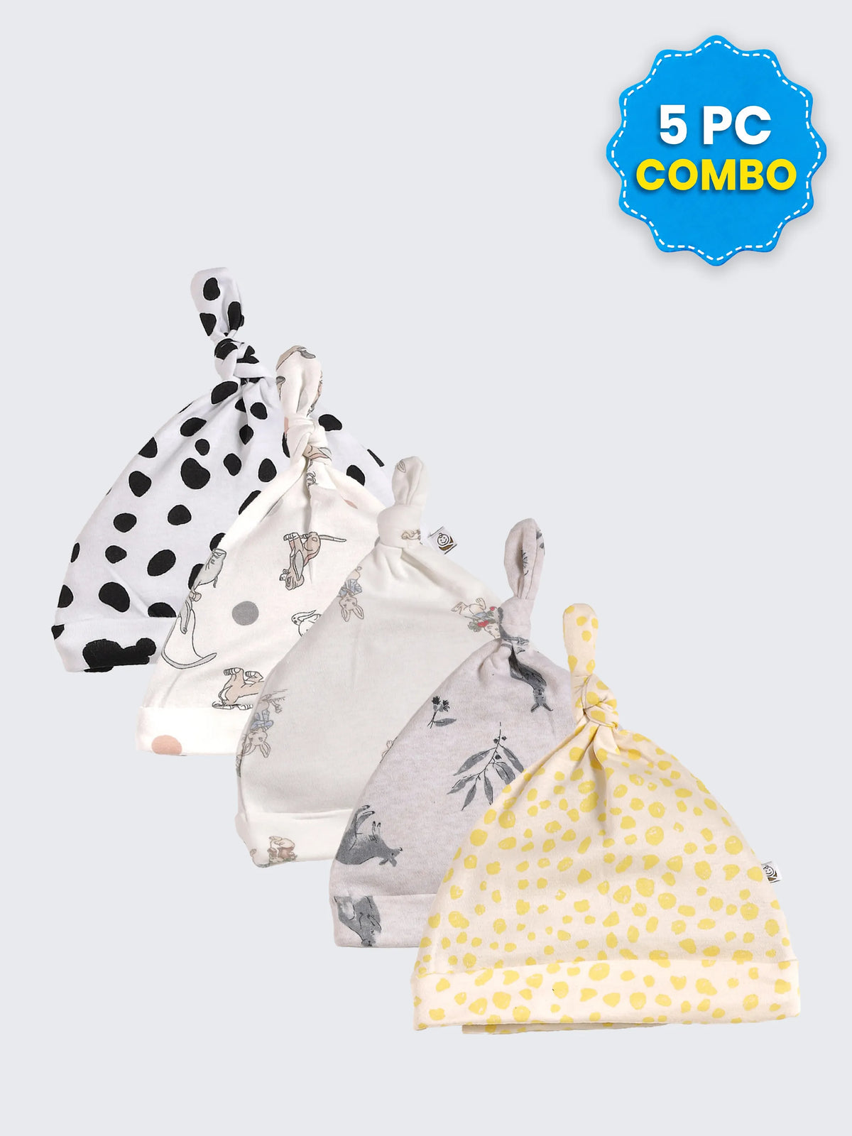 5 Pc Combo Baby & Kids Knot Caps 6-9 Months