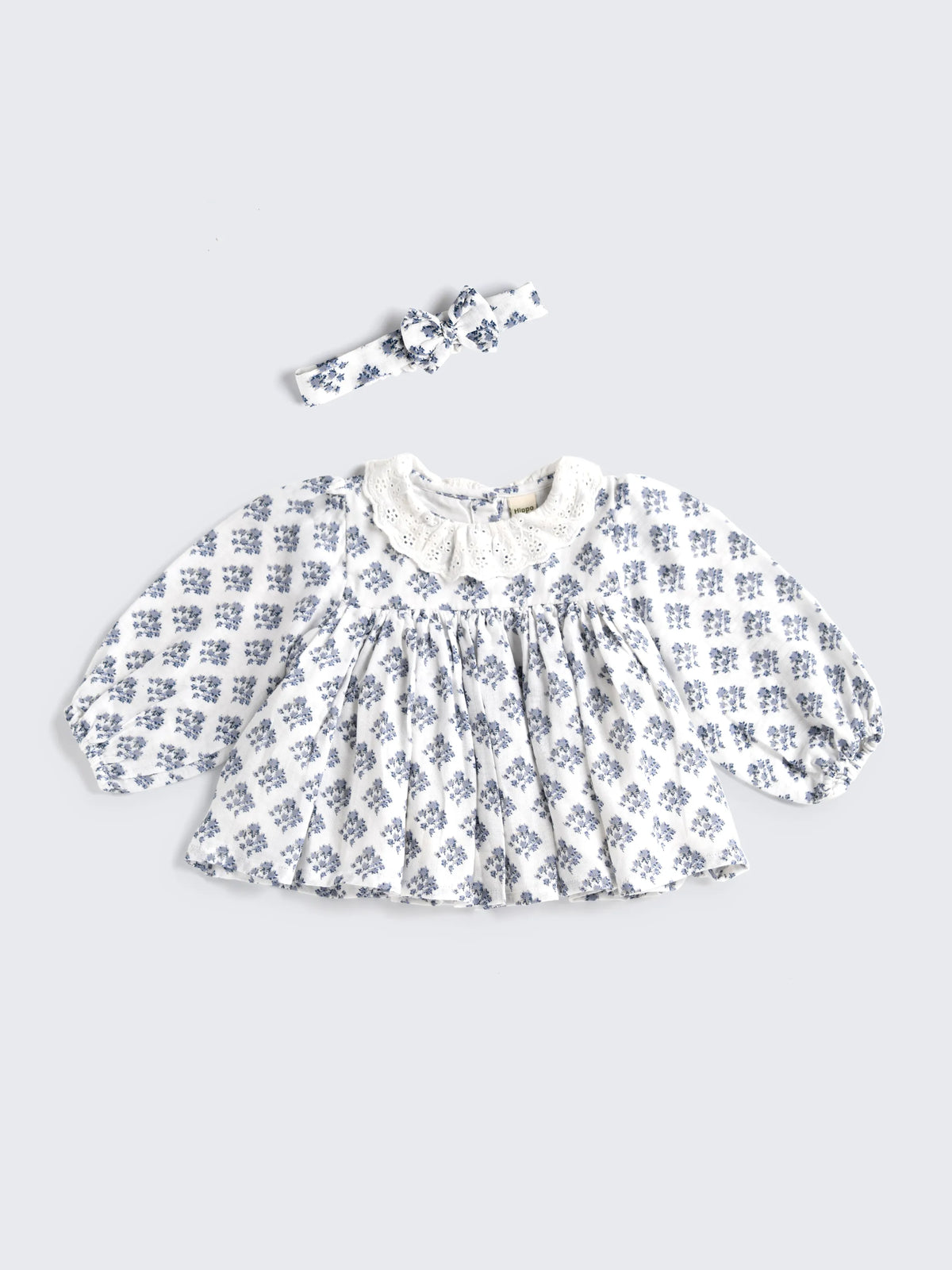 Vintage Floral Frock with Lace Collar & Bow Headband