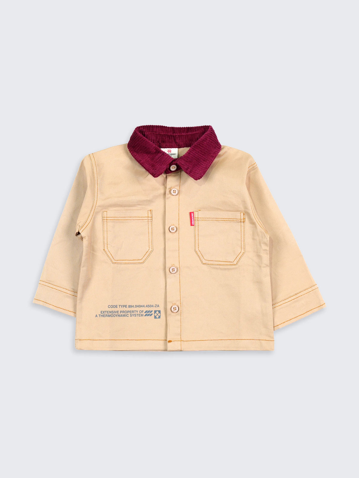 Beige Shirt with Graphic Back & Corduroy Collar