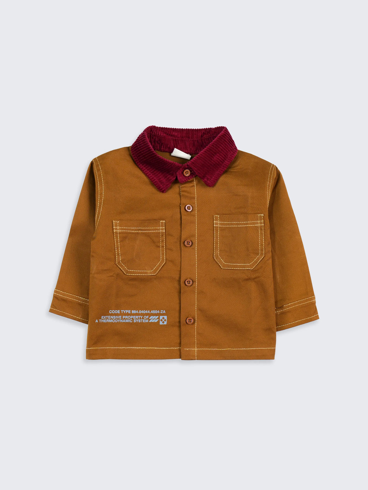 Boys Rust Shirt with Corduroy Collar & Back Graphic
