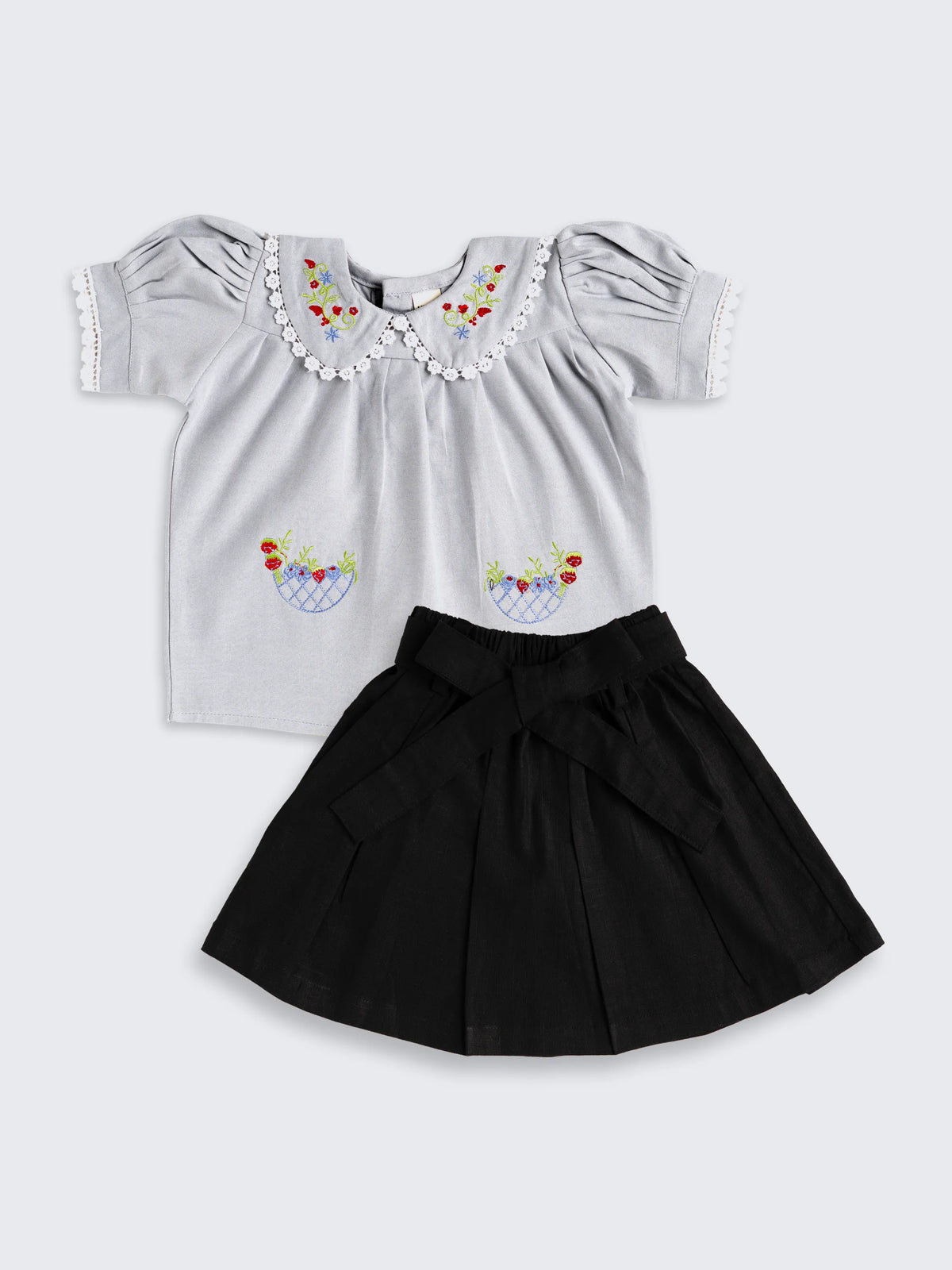 Floral Embroidered Top & Skirt Set for Baby Girls