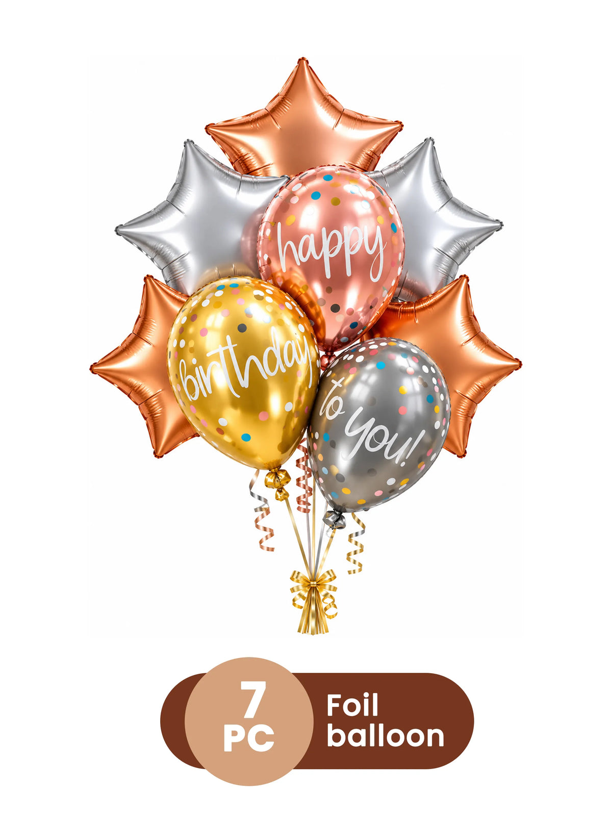 7-Piece Happy Birthday Foil Balloon Bouquet Set
