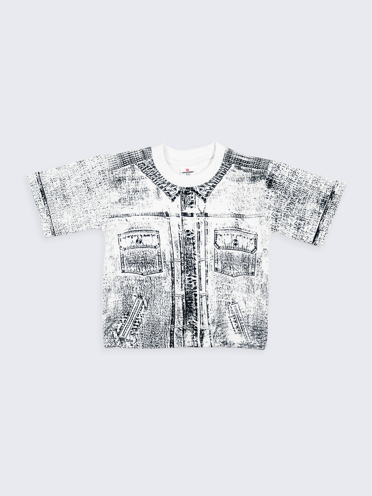 All-Over Denim Print T-Shirt - White