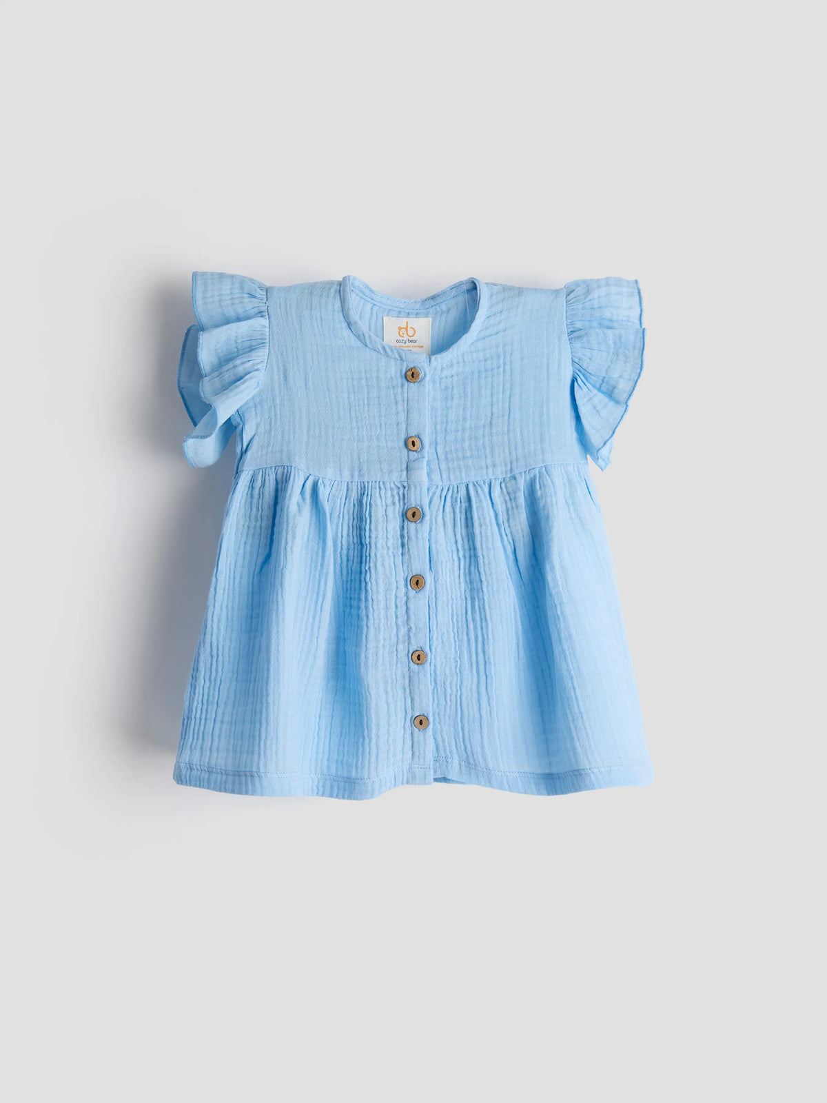 Baby Girl Organic Cotton Muslin Frill Top – Sky Blue