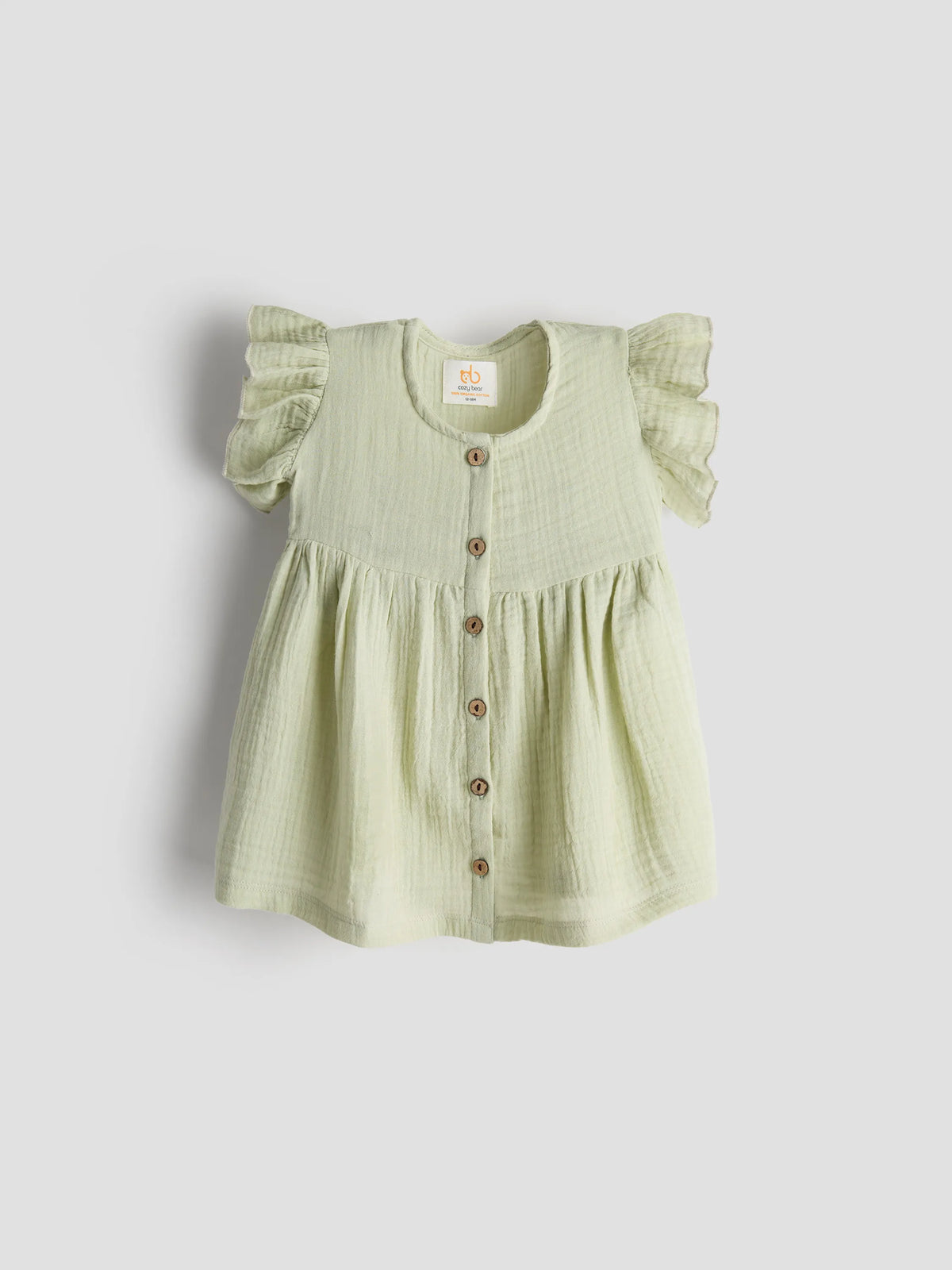 Organic Cotton Olive Flutter Sleeve Baby Dress