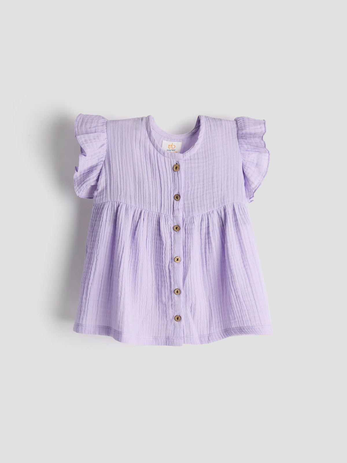 Lilac Organic Cotton Button-Down Frill Top for Baby Girls