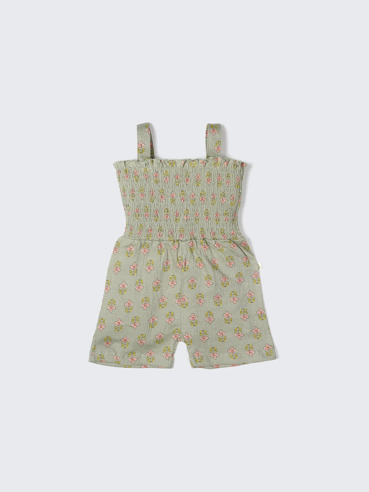 Floral Smocked Strap Baby Romper – Soft Cotton Summer Jumpsuit