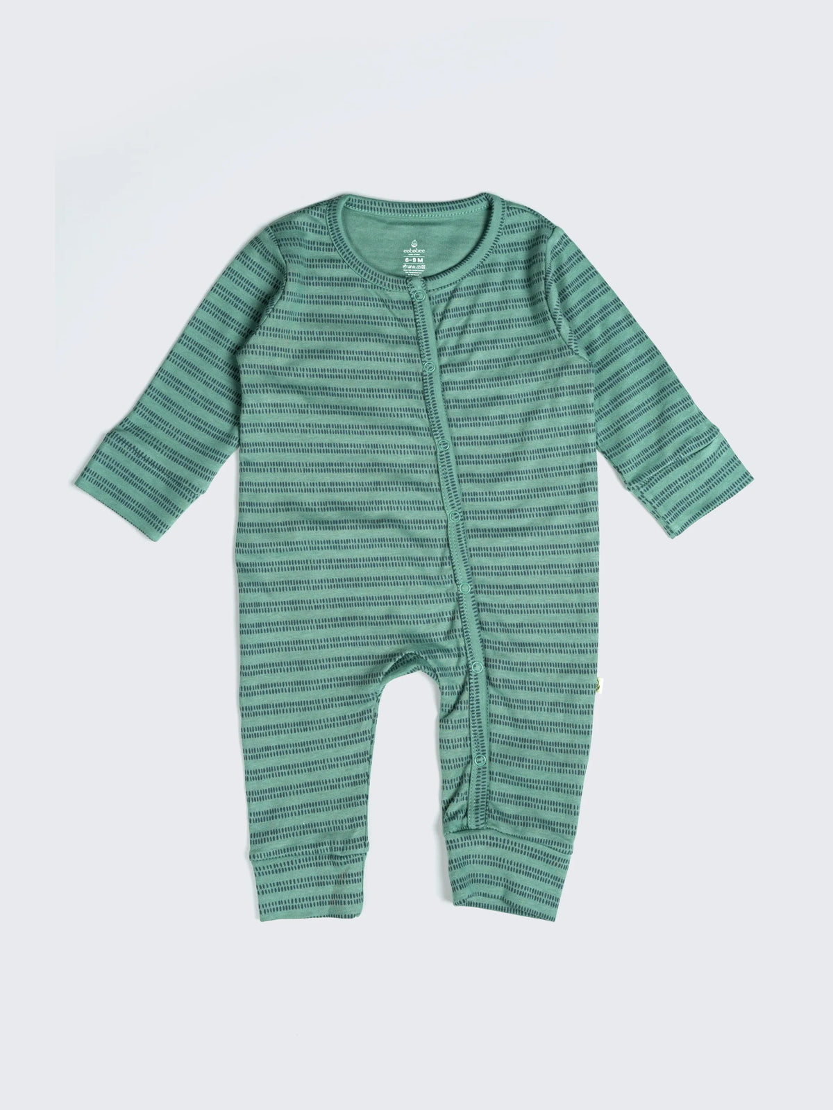 Green Striped Full Sleeves Unisex Baby Sleepsuit