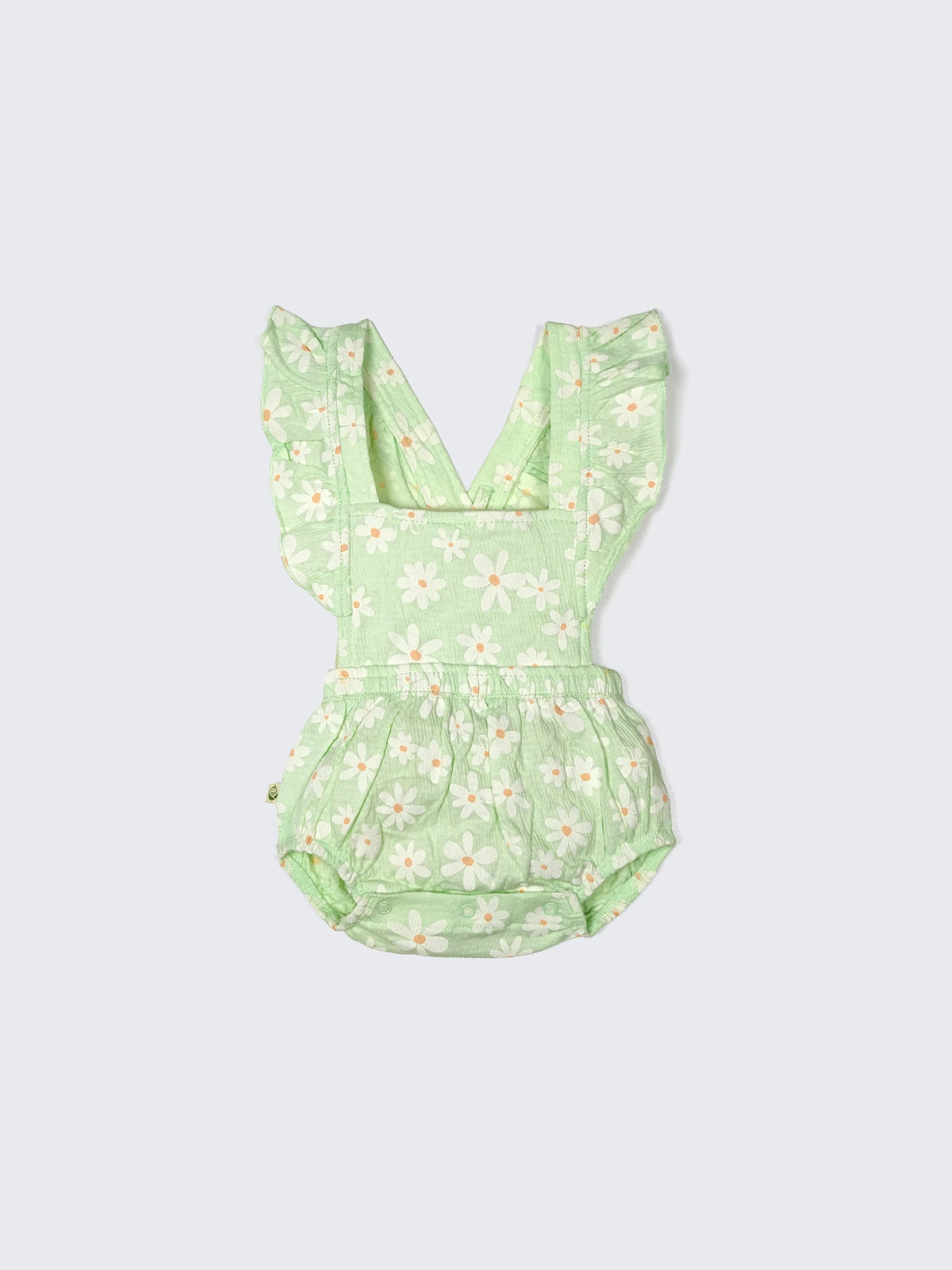 Daisy Bloom Frill Strap Baby Girl Romper – Soft Green