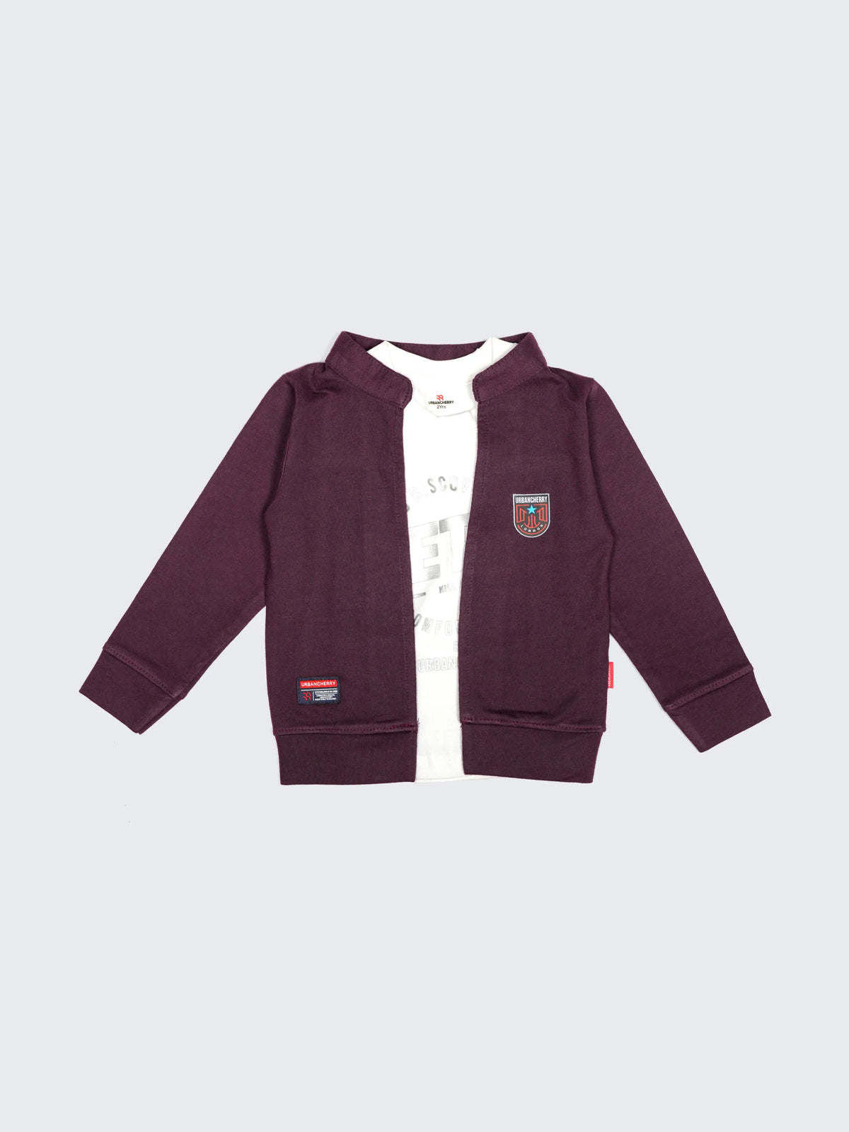 Maroon Charm Kids Jacket & Printed Tee Set