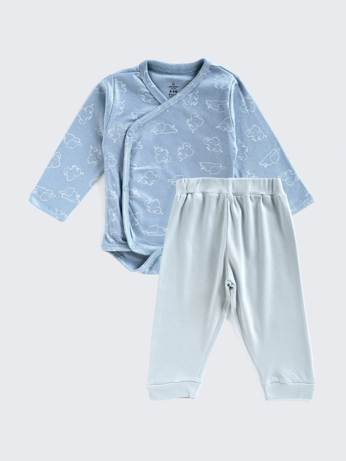 Blue Elephant Print- Kimono Style Unisex Bodysuit & Pant