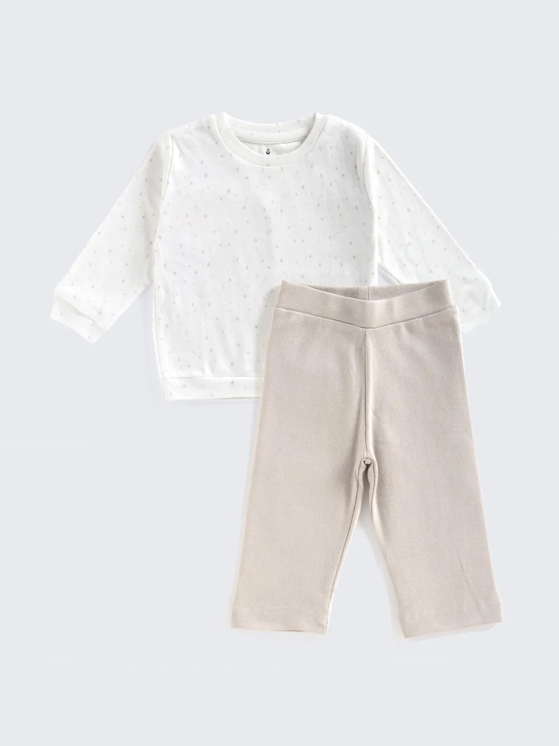 Soft Starry White Sweatshirt & Beige Bottom Set