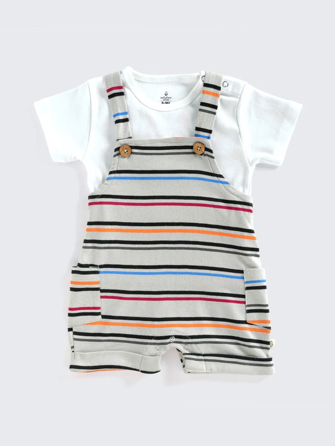Striped Dungaree Set with White T-Shirt for Babies