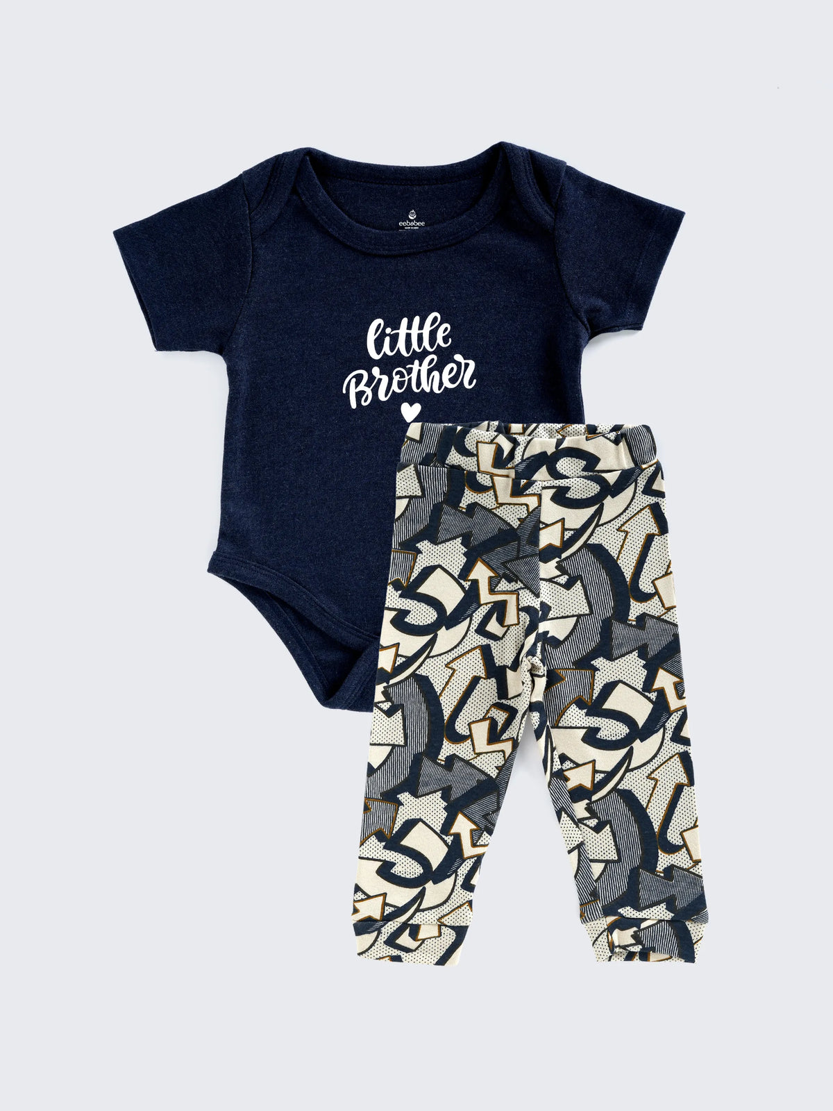 Little Brother Printed Baby Boy Bodysuit & Pants Set