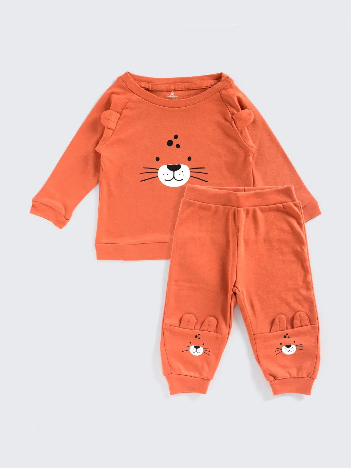 Cute Orange - Bunny Face Sweatshirt & Jogger Set