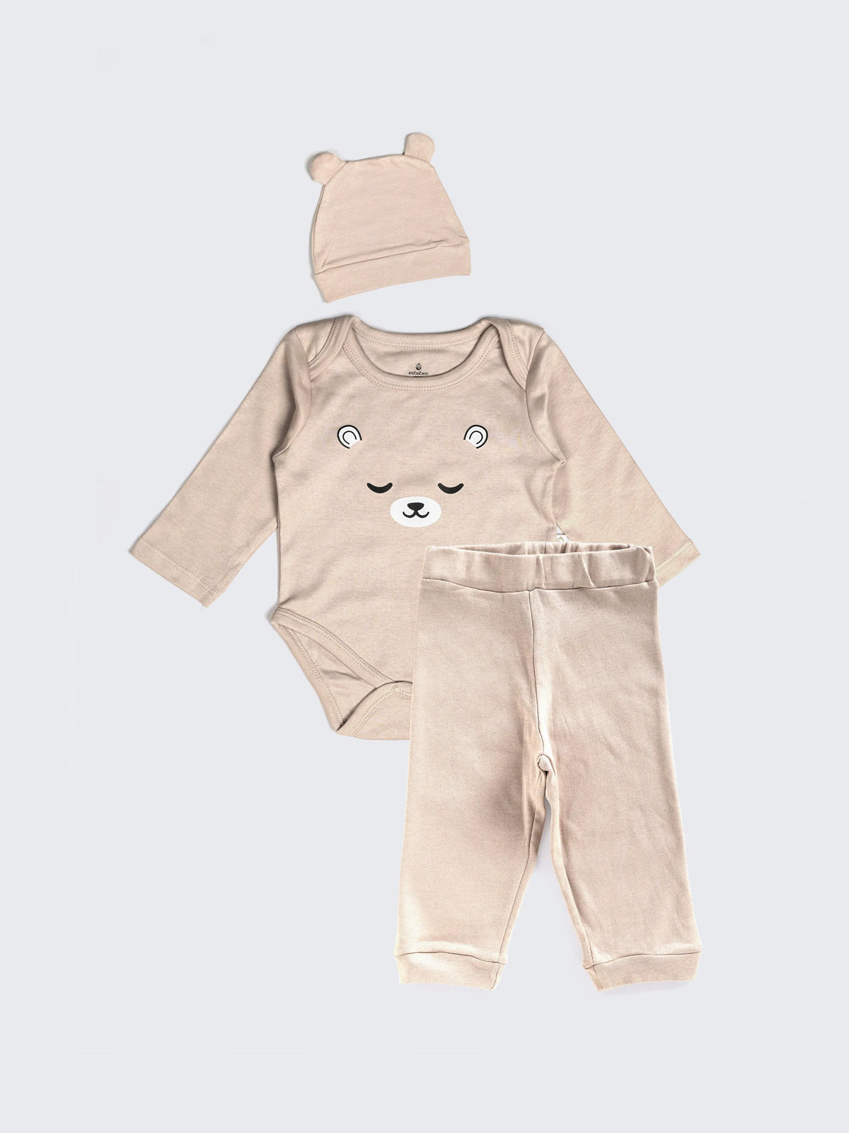 Baby Bear Face 3-Piece Clothing Set -Bodysuit, Pant & Cap