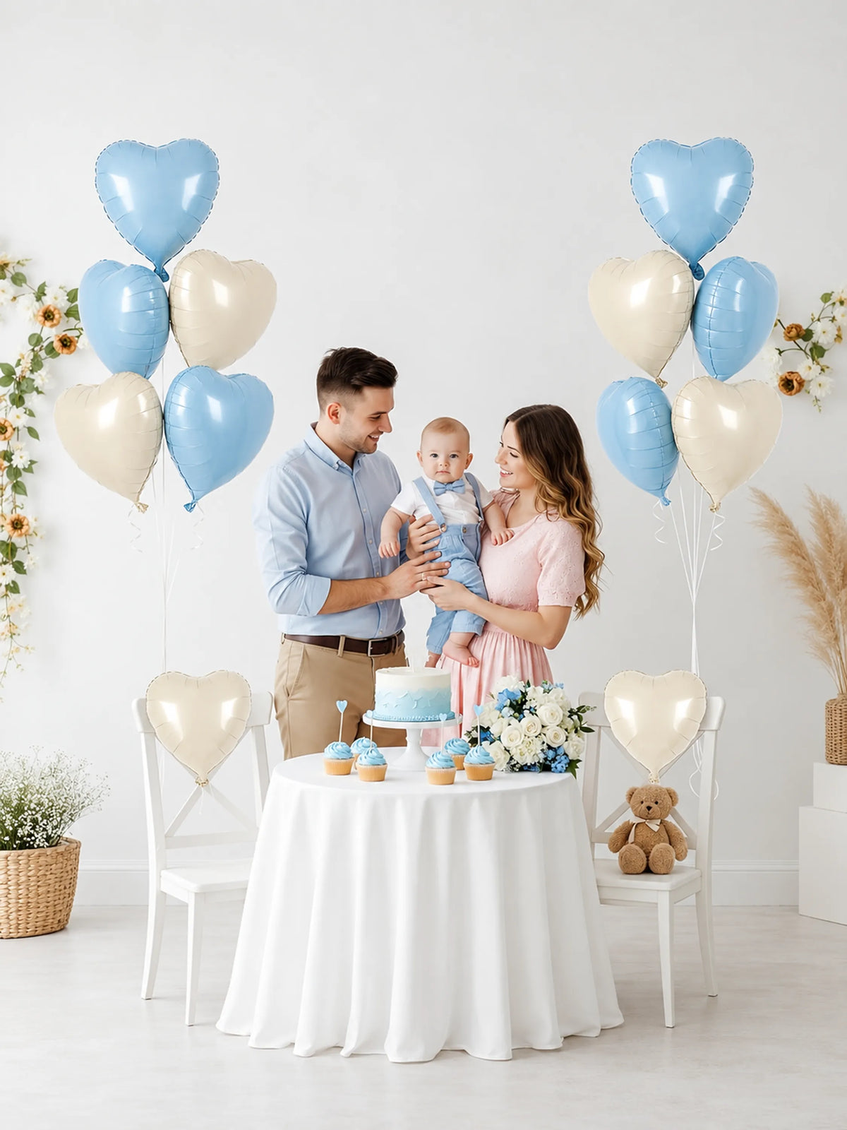 Heart Foil Balloon Metallic Mylar Light Blue Cream 10-Piece
