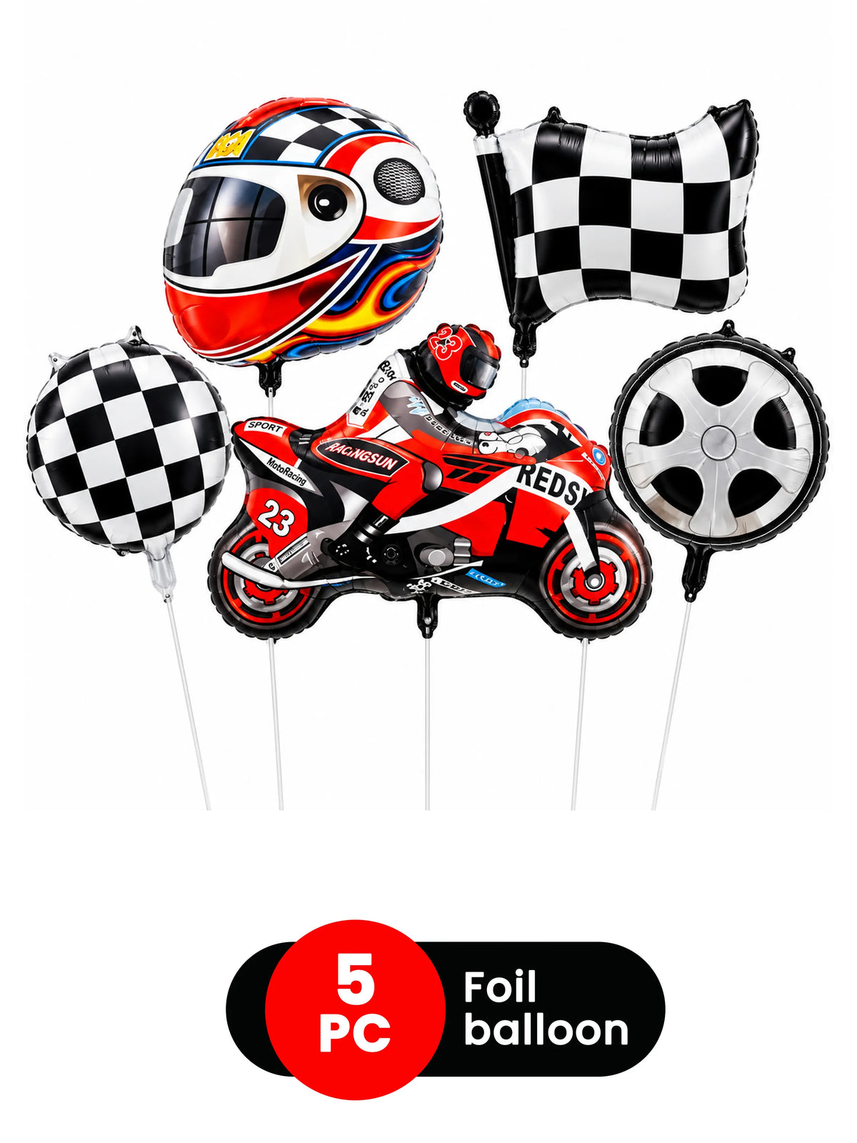 5-Piece Racing Motorcycle Foil Balloon Set