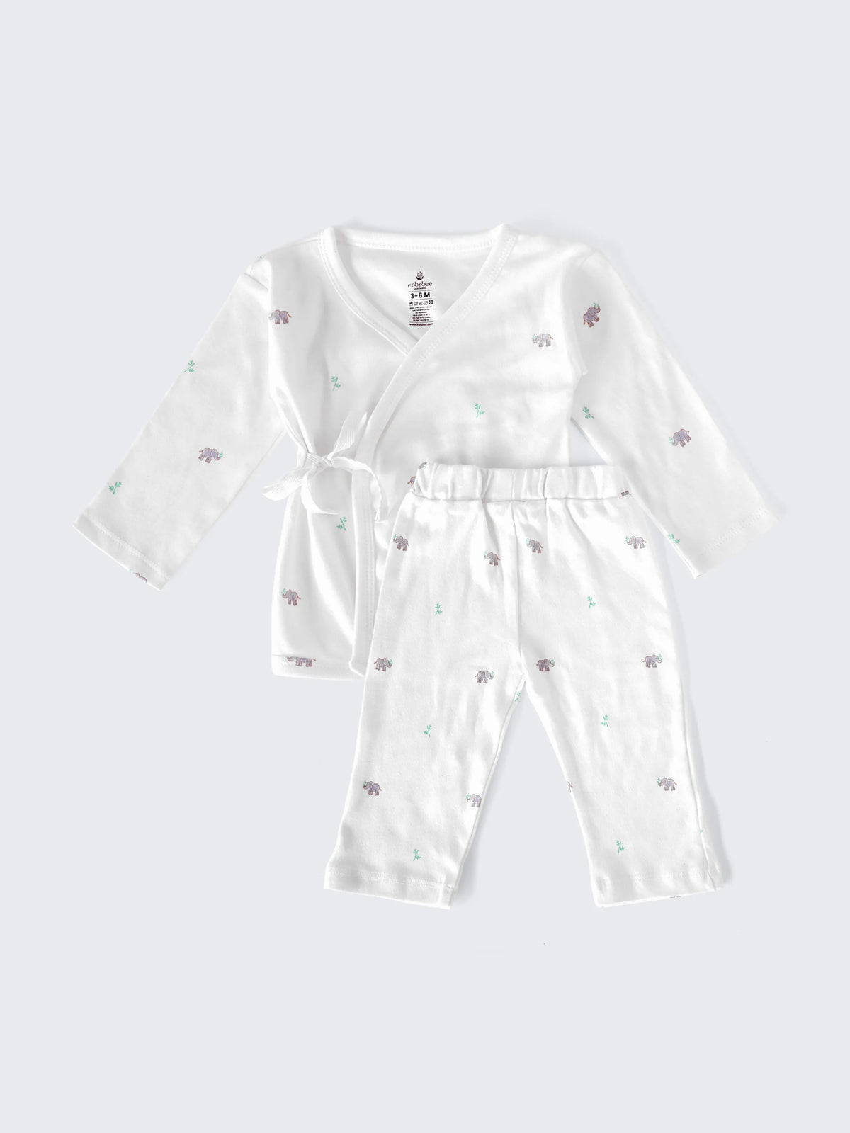 Elephant Print Kimono Style Wrap Top & Pant Set