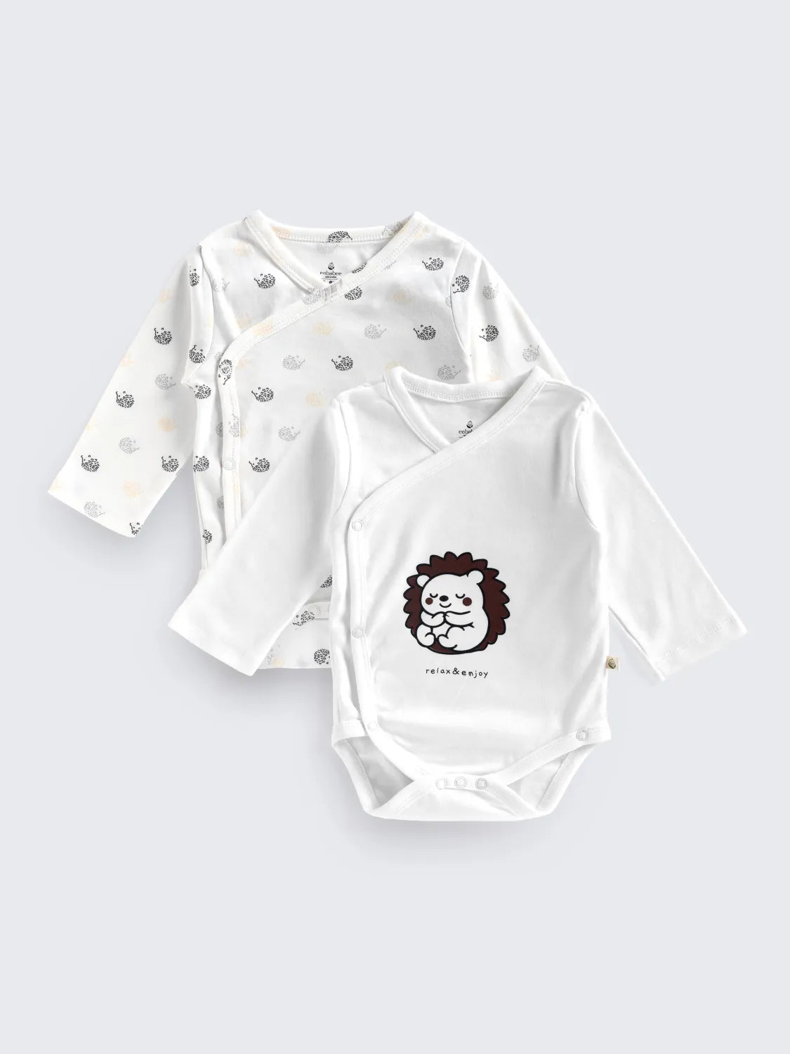 2-Piece Kimono Style Unisex Bodysuit Set - Hedgehog & Snail Print