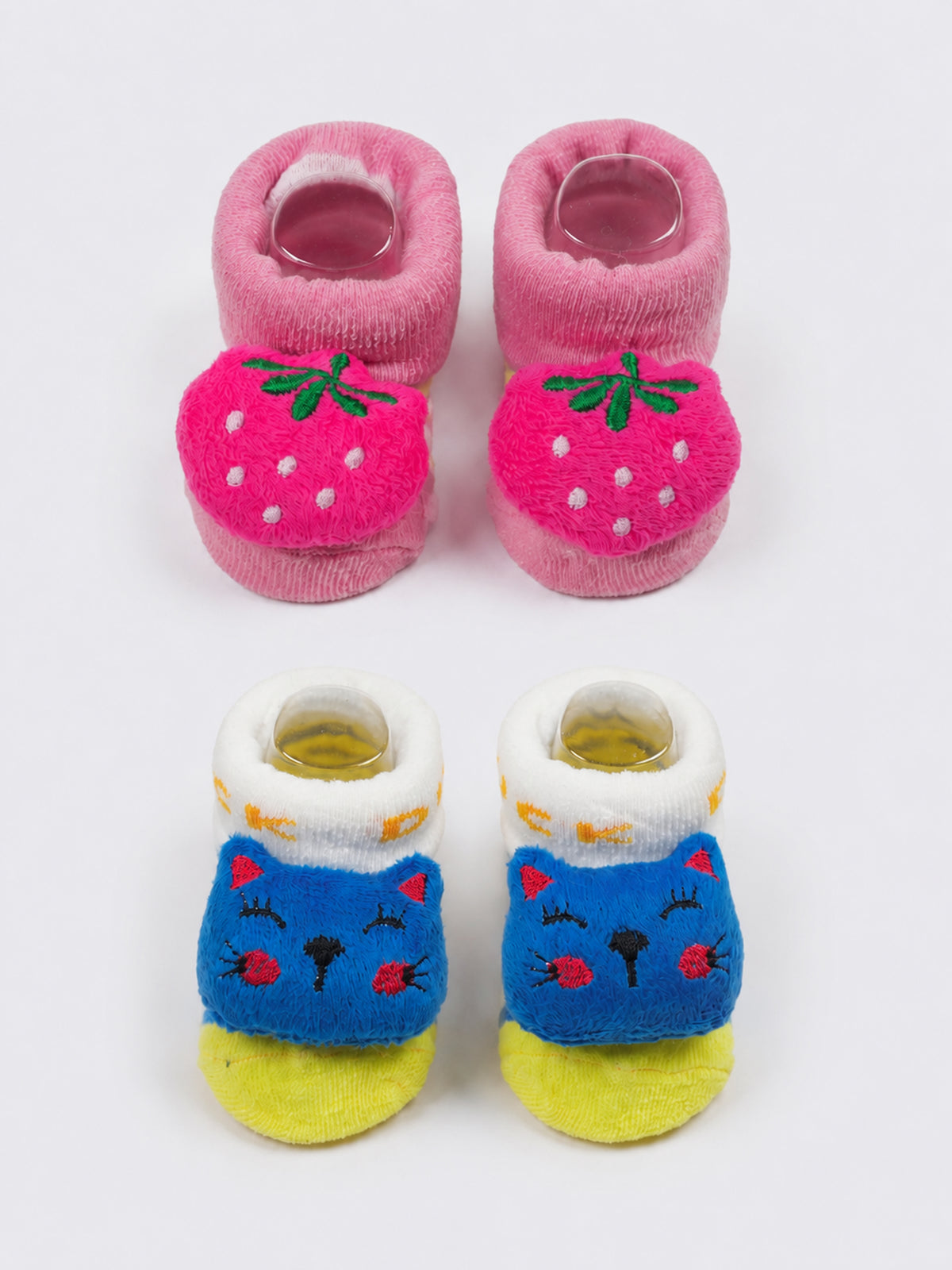 Baby Plush Rattle Socks Strawberry & Cat Design