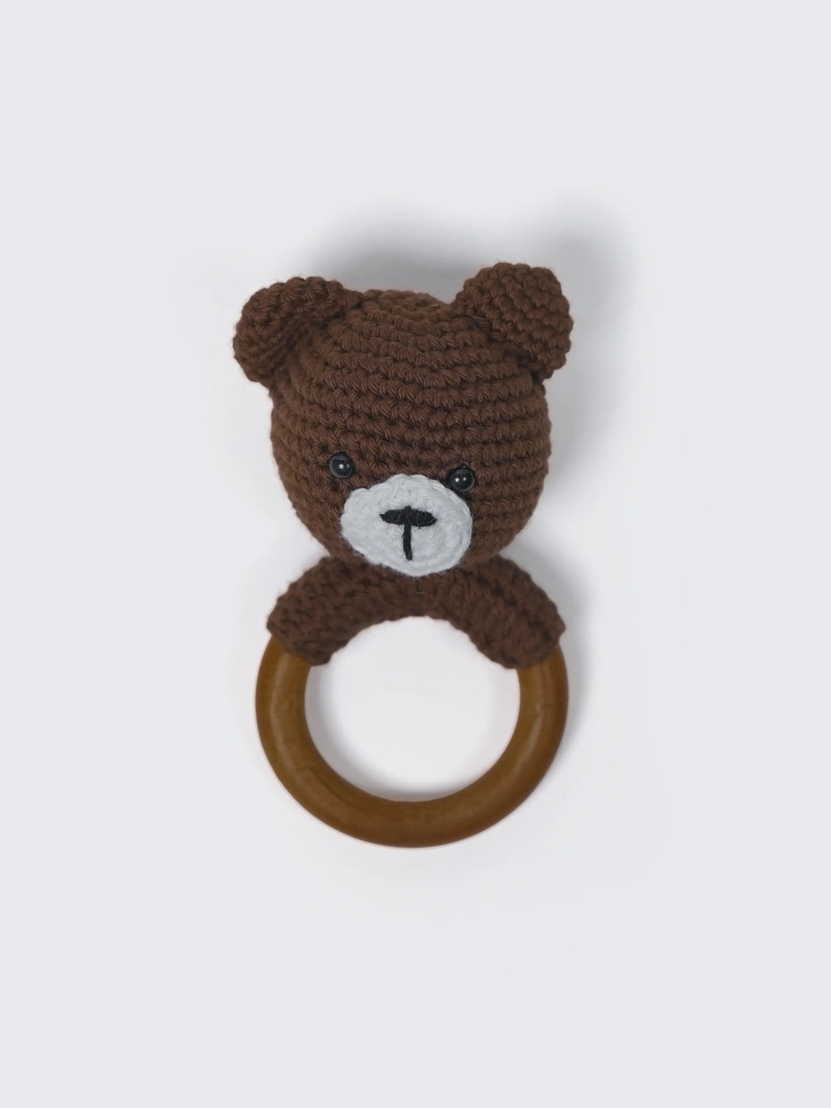 Crochet Bear Wooden Ring Rattle-Brown