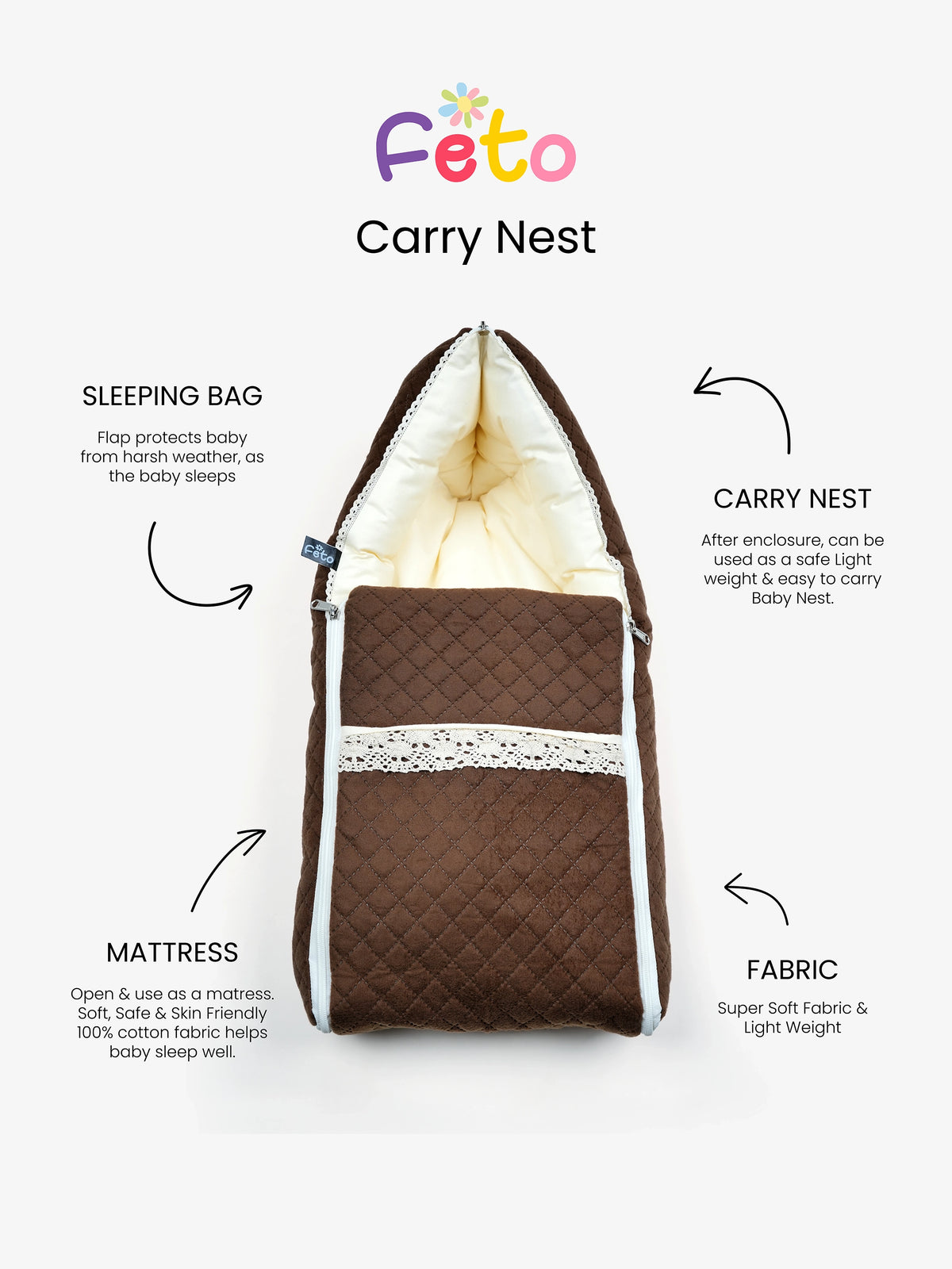 Baby Carry Nest –  Brown Cotton Soft Newborn Sleeping Bag
