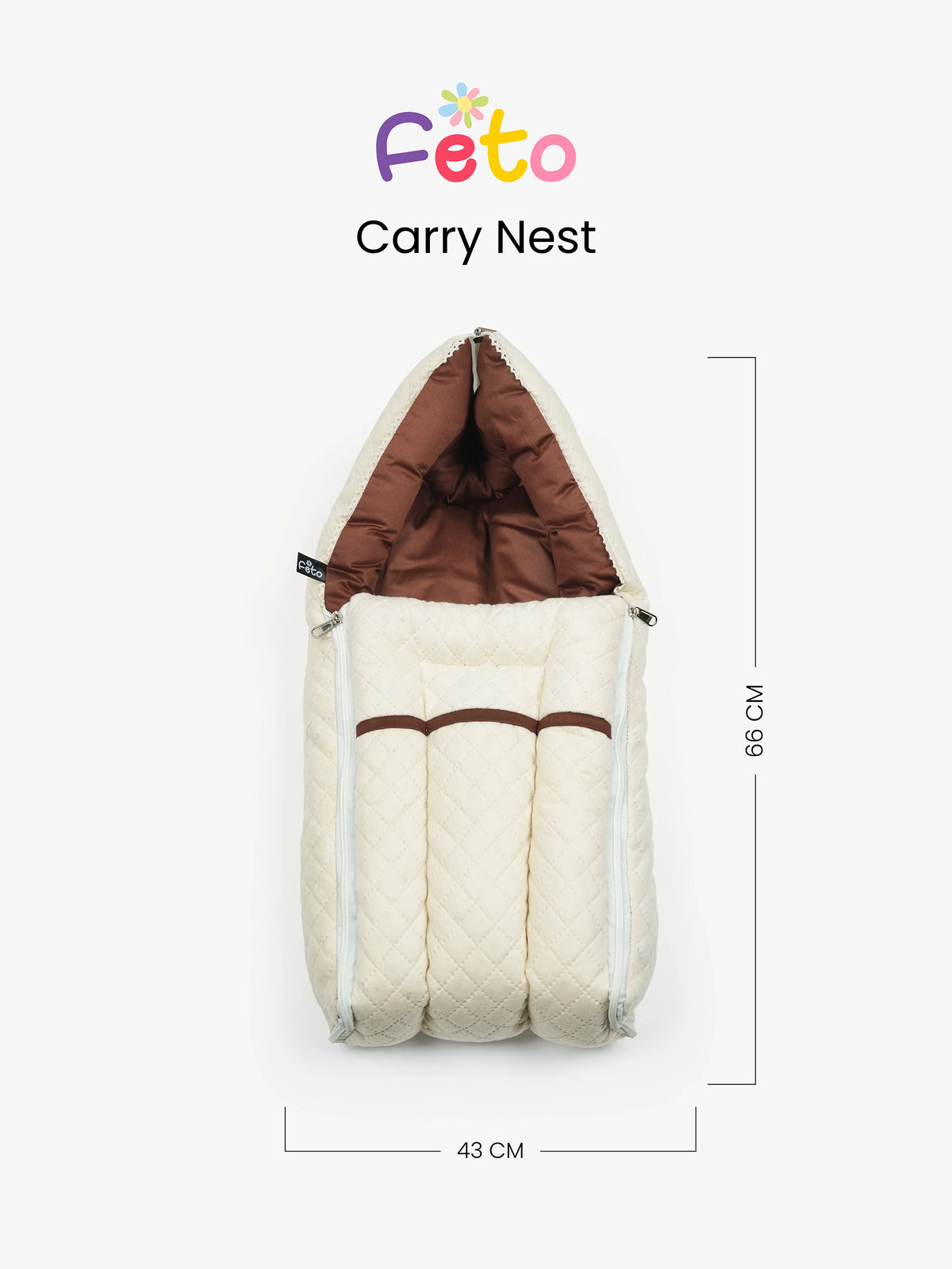 Baby Carry Nest – Quilted Beige & Brown Newborn Sleeping Bag with Extra Cushion - Kidulan