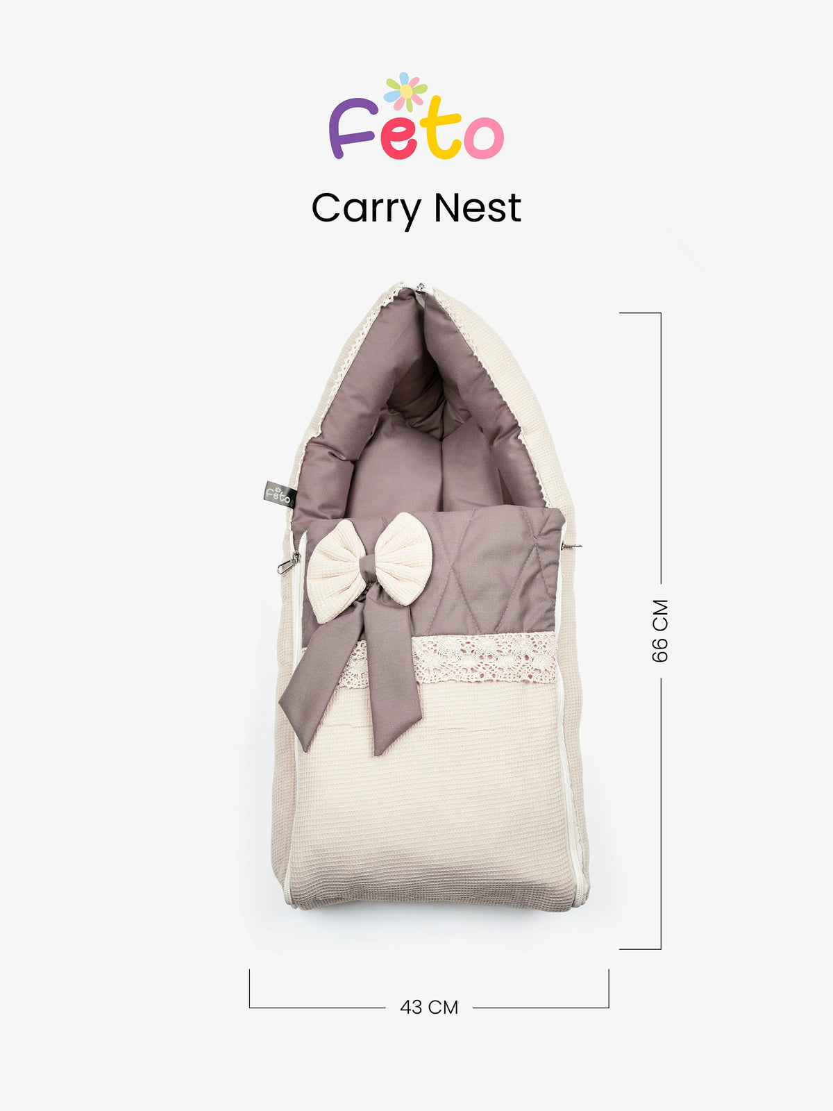 Baby Carry Nest – Quilted Beige & Mocha Soft Newborn Sleeping Bag with Bow Detail