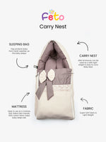 Baby Carry Nest – Quilted Beige & Mocha Soft Newborn Sleeping Bag with Bow Detail - Kidulan