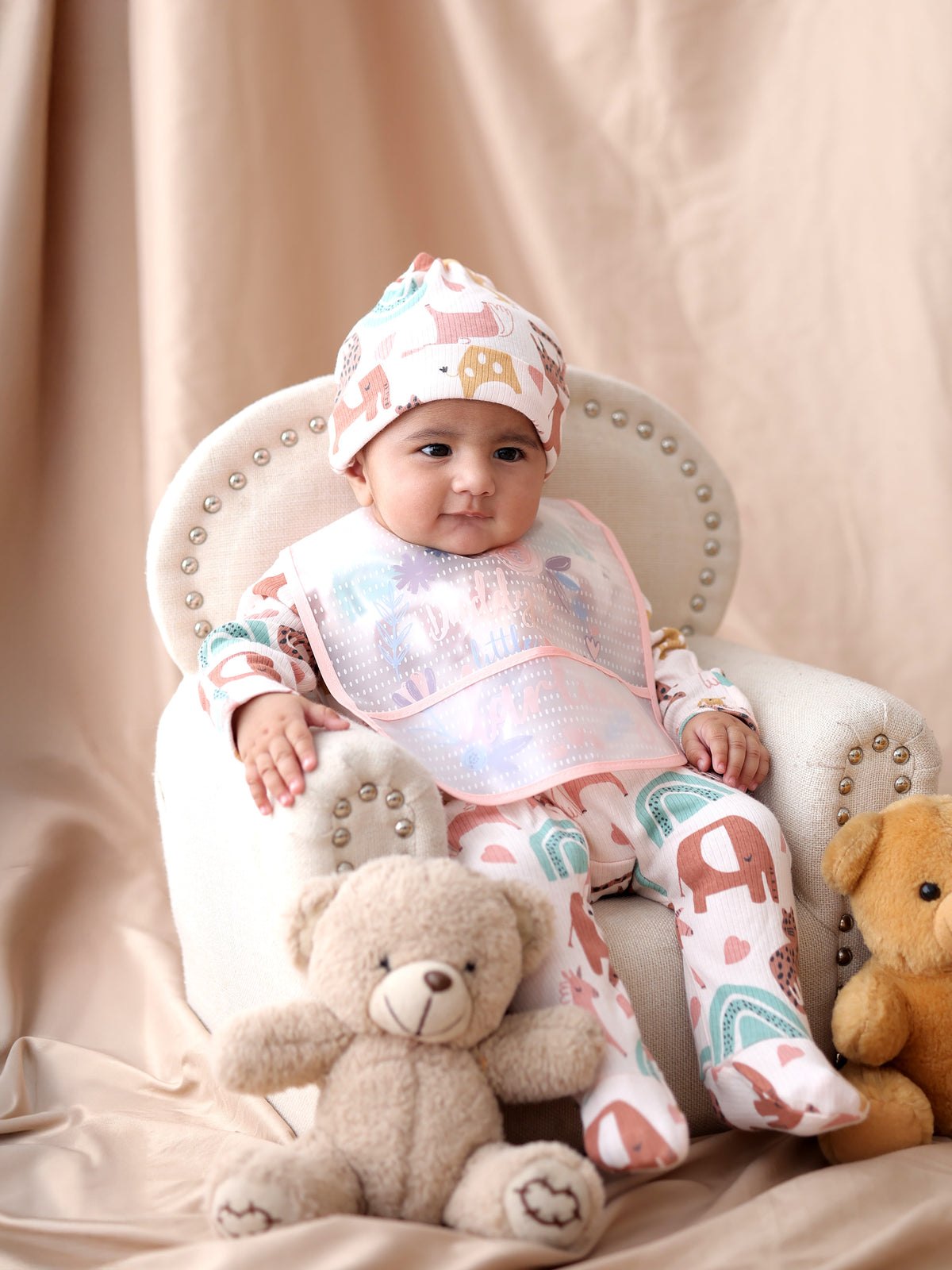 Flower & dot pattern in pink Baby bibs combo for baby boys & girls