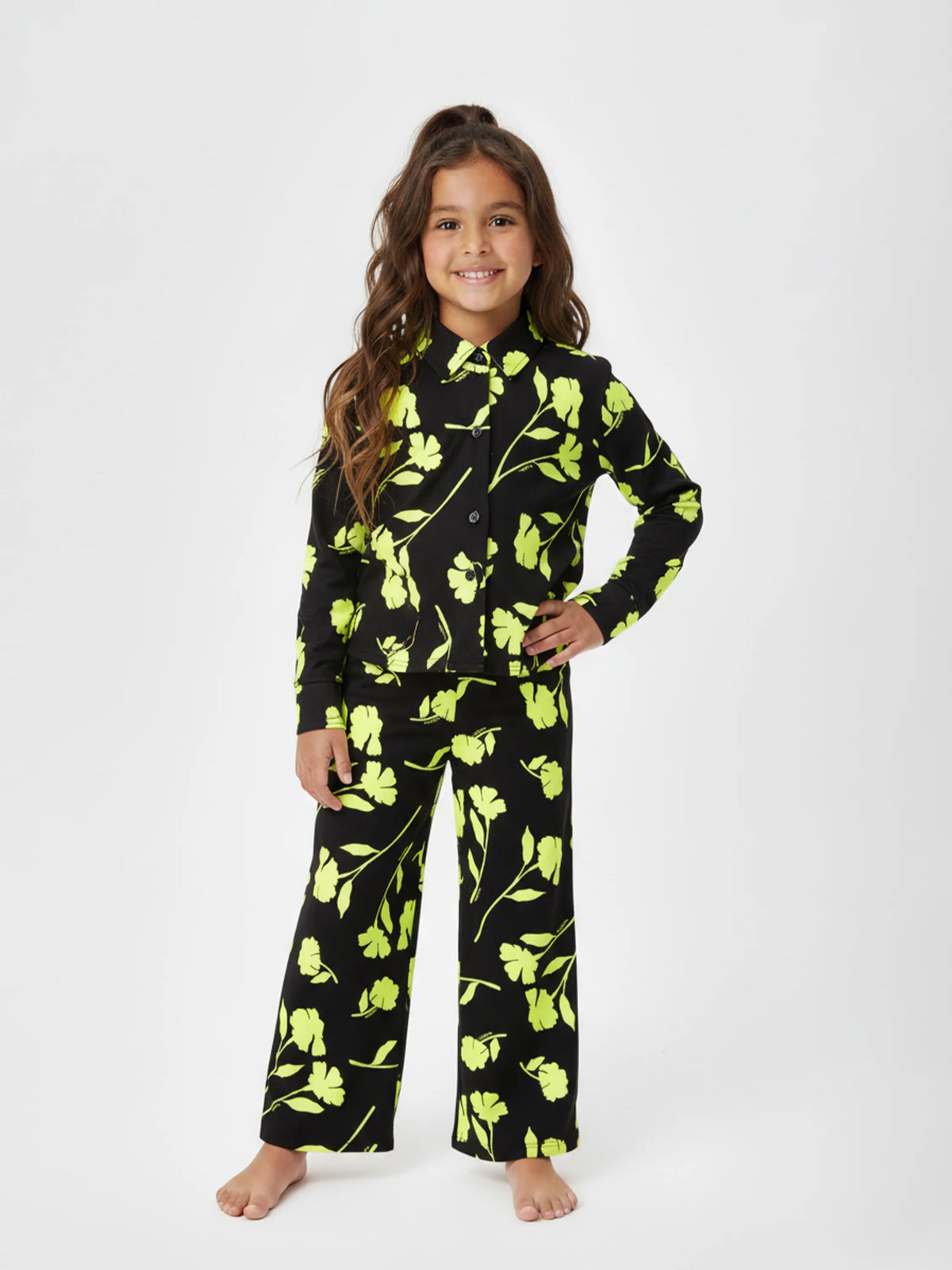 Girls Black & Neon Floral Co-ord Comfy Set